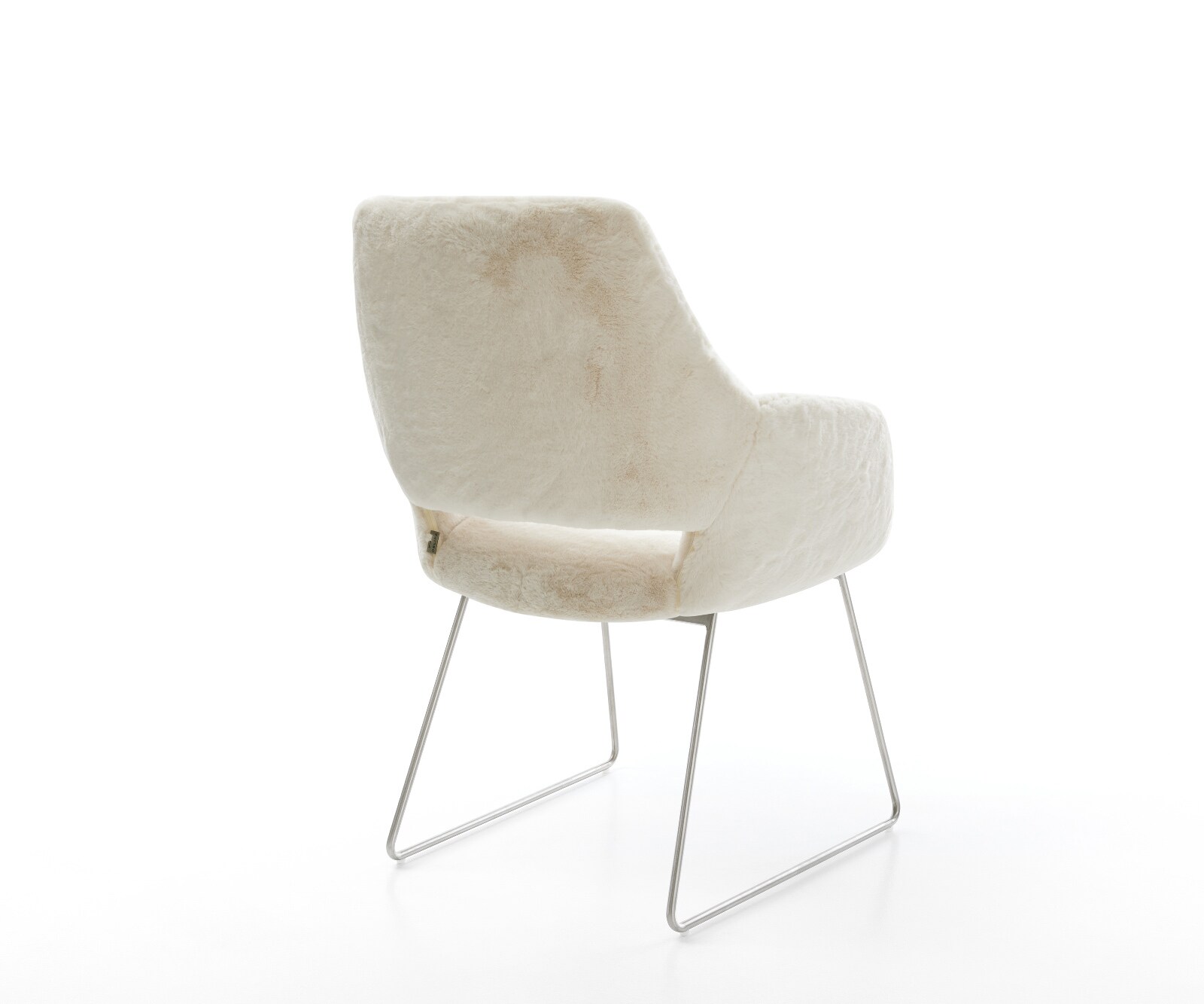 Eetkamerstoel Yago-Flex met armleuning pluchen crème-wit slipframe roestvrij staal pocketveer kern 5