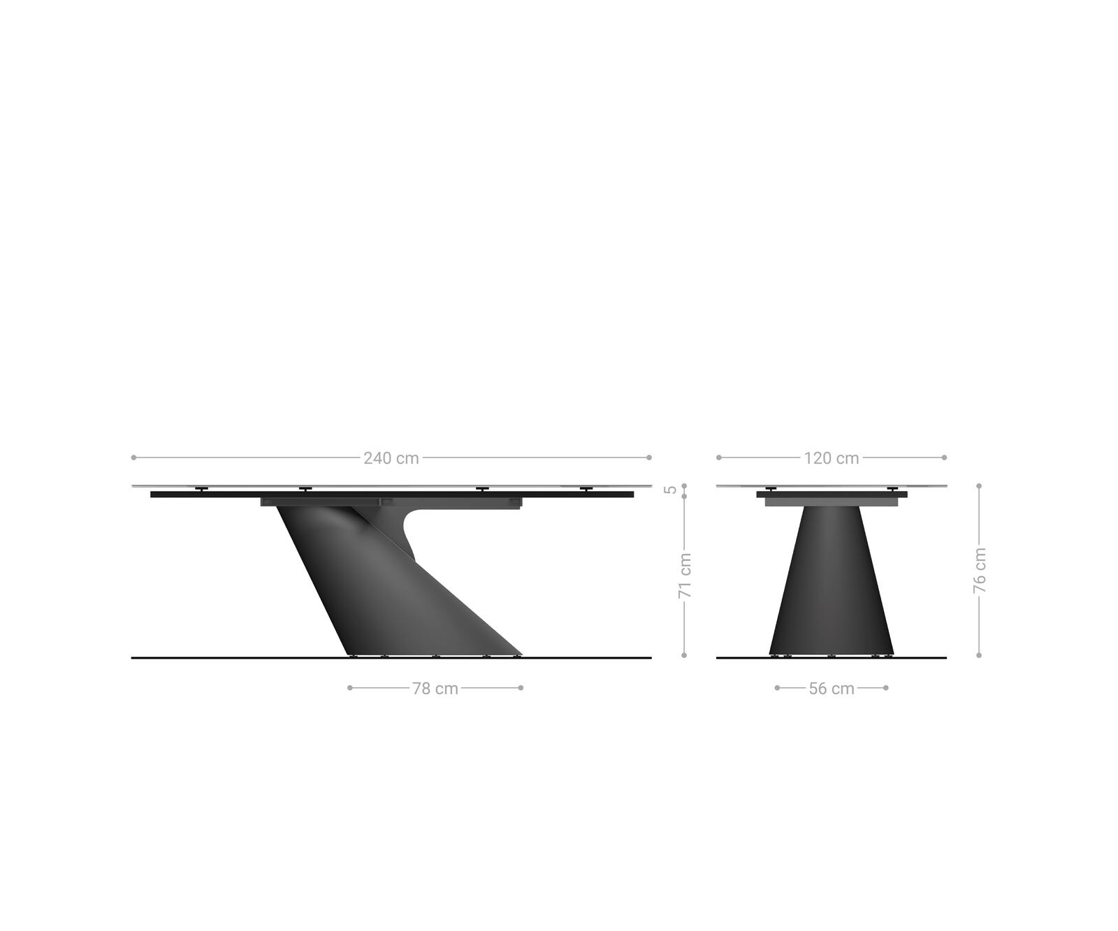 Eettafel Edge Boot 240x120 Reliefglas zwart 3D-Design Cono metaal zilver 7