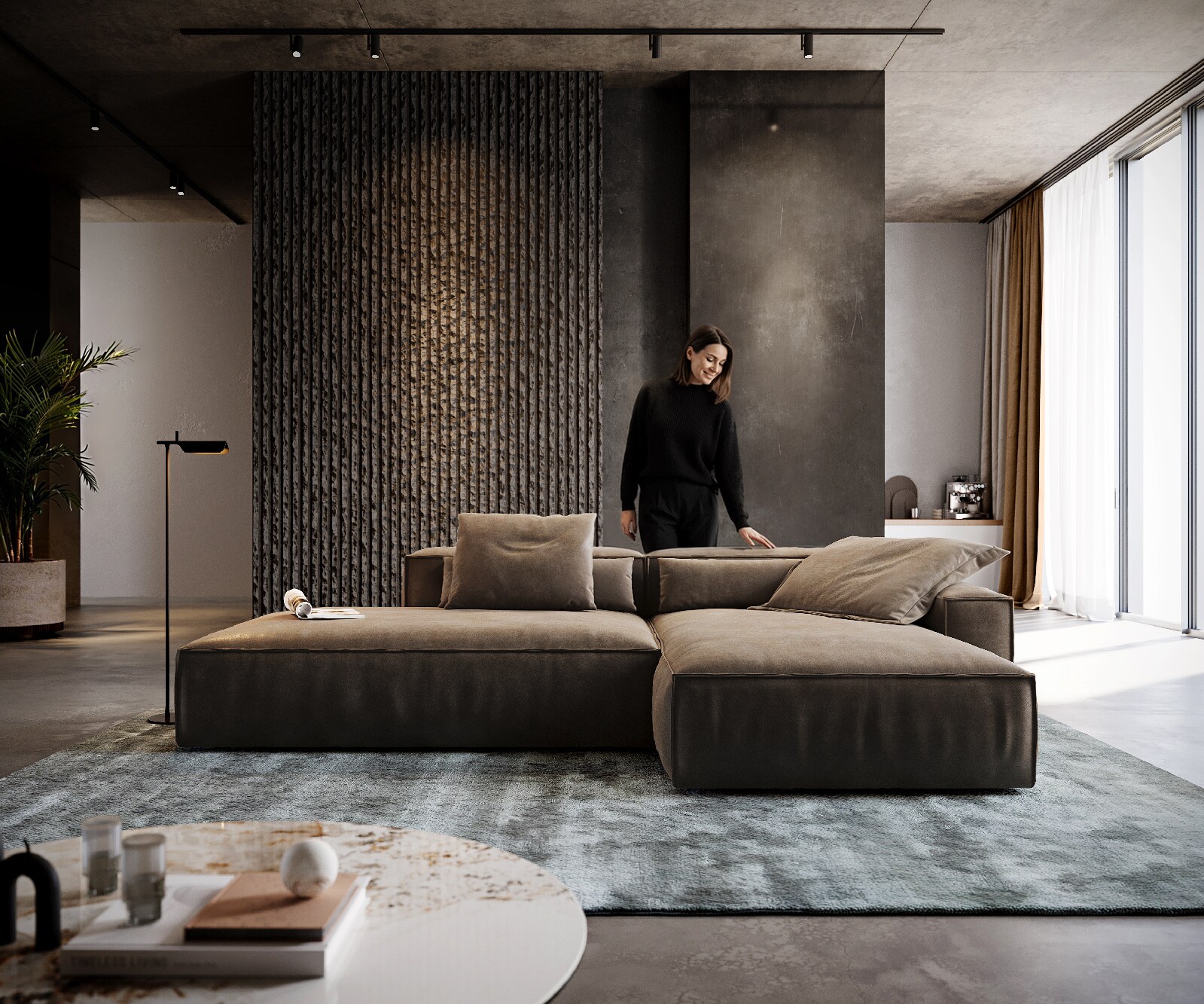 Hoekbank Freestyle Cozy 310x200 cm Microvezel taupe vintage 1