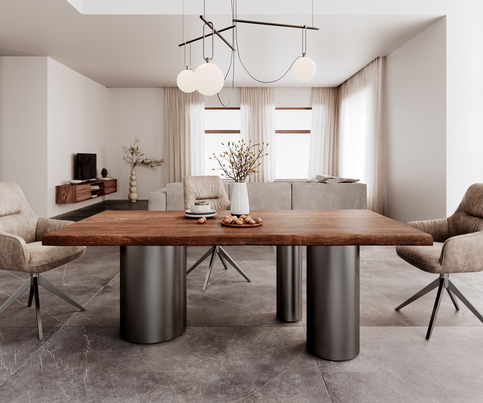 Eetkamertafel Edge 200x100 XL acacia bruin Troa roestvrij staal grafiet Live-Edge 2