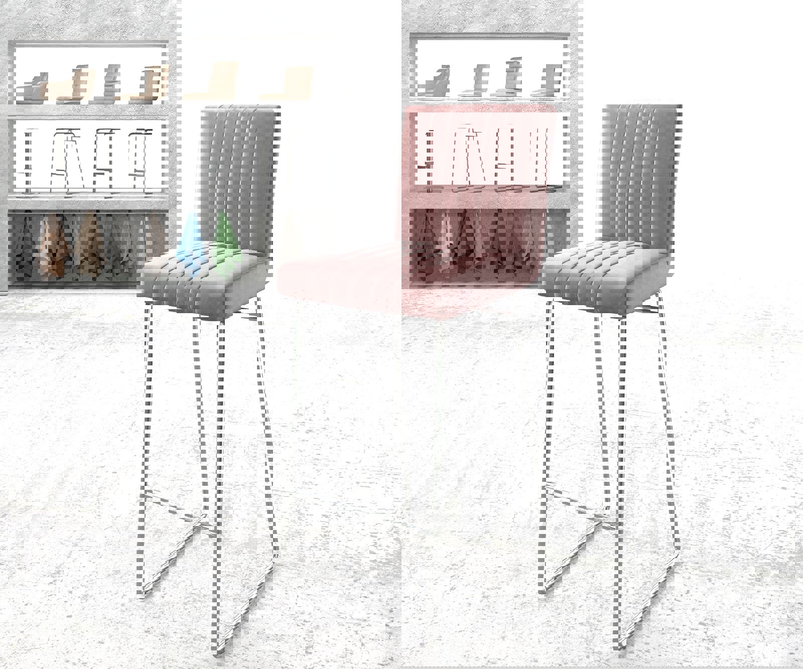 Barstoel Luiga-Flex fluweel rosé slipframe roestvrij staal