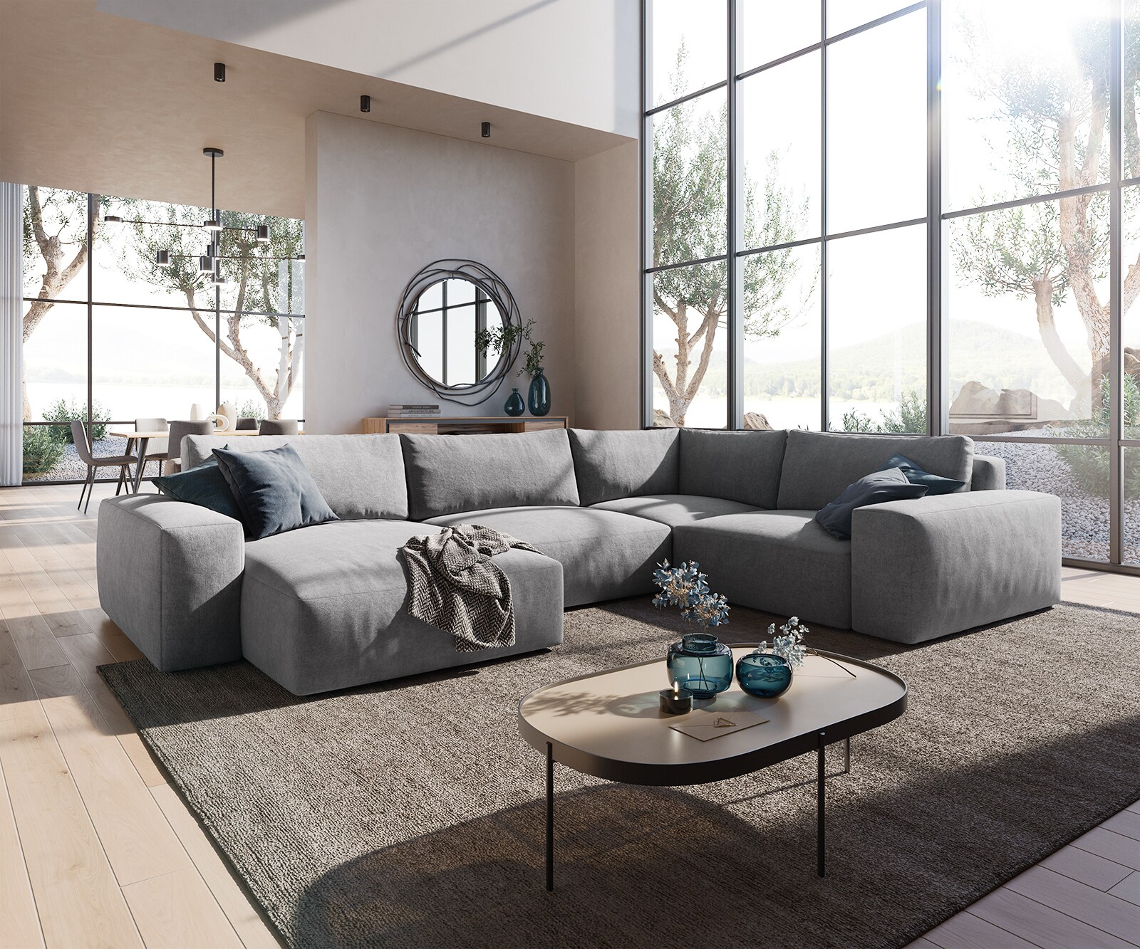 Woonkamerlandschap Lanzo XL microvezel grijs 360x260 cm variabele fauteuil
