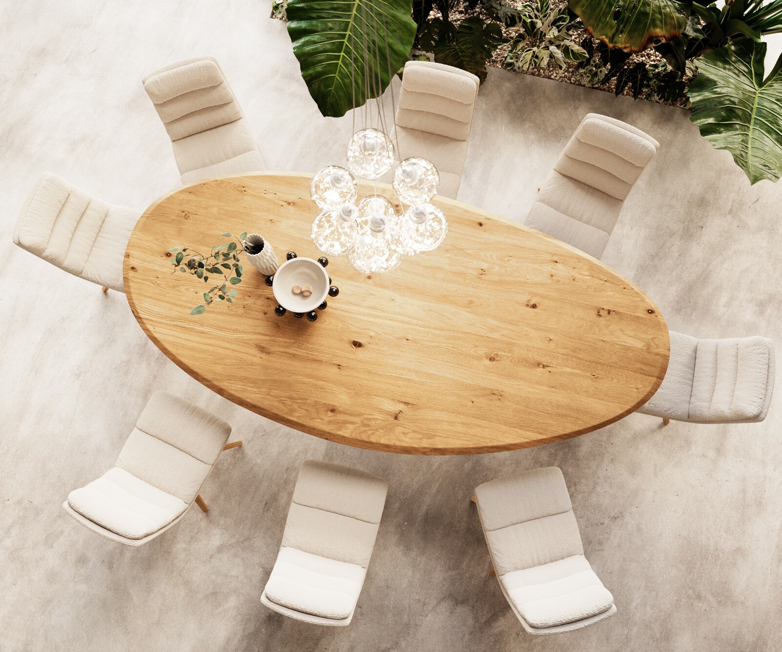 Eettafel Edge Oval 280x130x2,5 eiken natuur Zenthara kantig RVS Flow-Edge 1