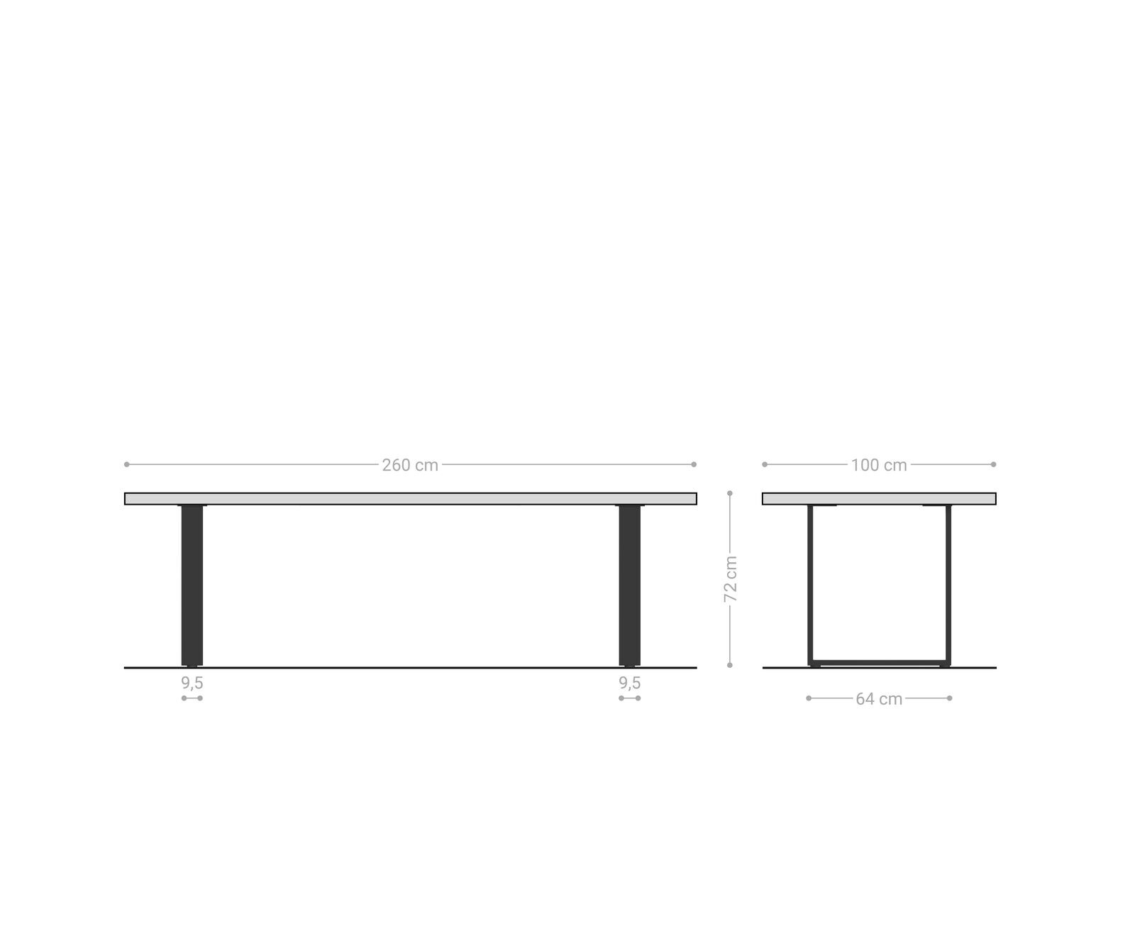 Eettafel Edge 260x100x2,5-3 eiken natuur roestvrijstaal smal Live-Edge 7
