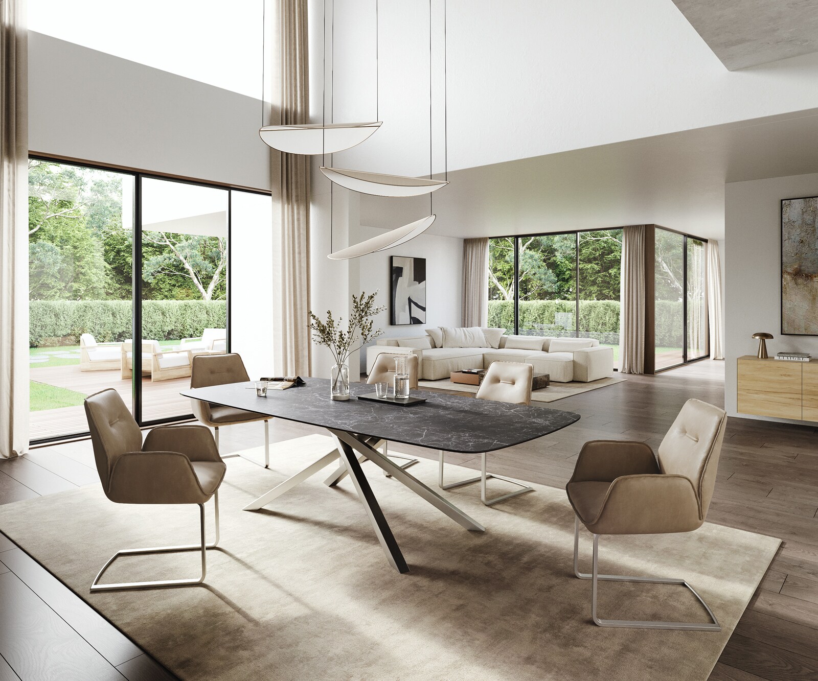 Eettafel Edge Boot 260x120 cm Keramiek Laminam® Nero Greco Anthrazit kruisonderstel Rechthoek Roestvrij staal 5