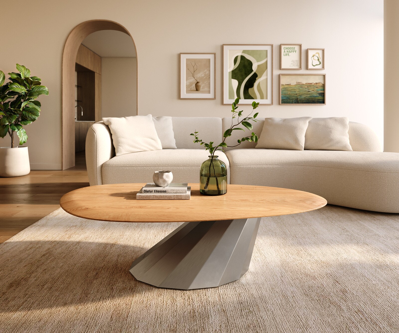Salontafel Edge Oval 140x75 cm Eiken Naturel ronde rand Parabi geborsteld roestvrij staal 1