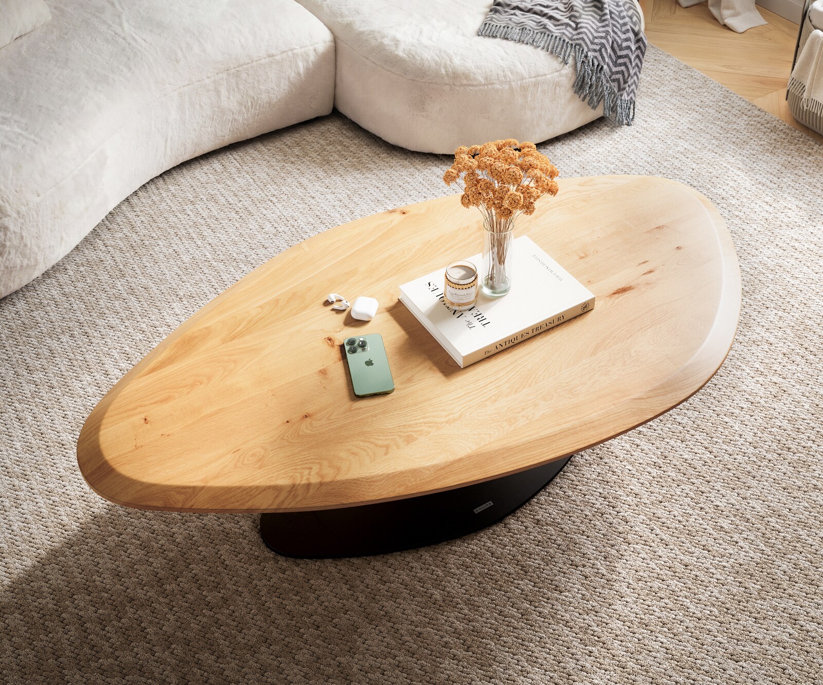 Salontafel Edge Organisch 140x76 cm Eiken naturel Flow-Edge Vibany Metaal Zwart 4