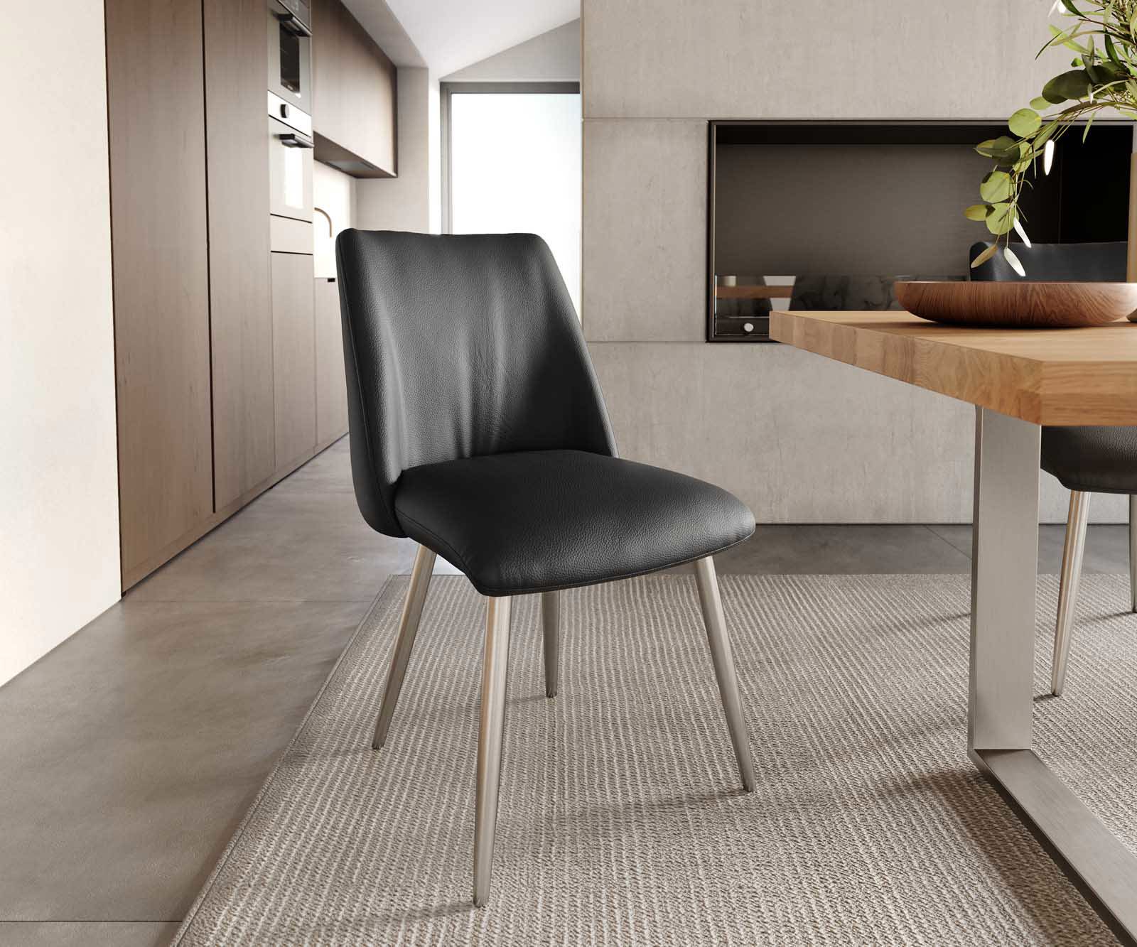 Eetkamerstoel Elso-Flex echt leer zwart 4-poot conisch roestvrij staal pocketveer kern Eetkamerstoel Elso-Flex echt leer zwart 4-poot conisch roestvrij staal pocketveer kern