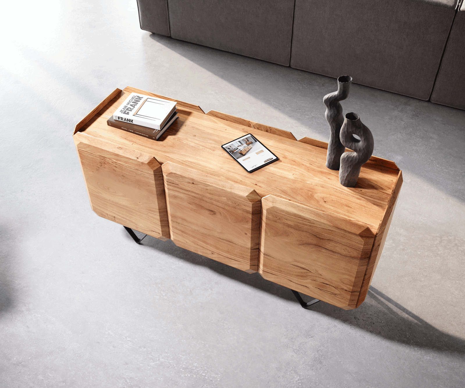 Sideboard Kiano 145 cm Acacia Natuur 3 Deuren V-voet Zwart Roomdivider 3