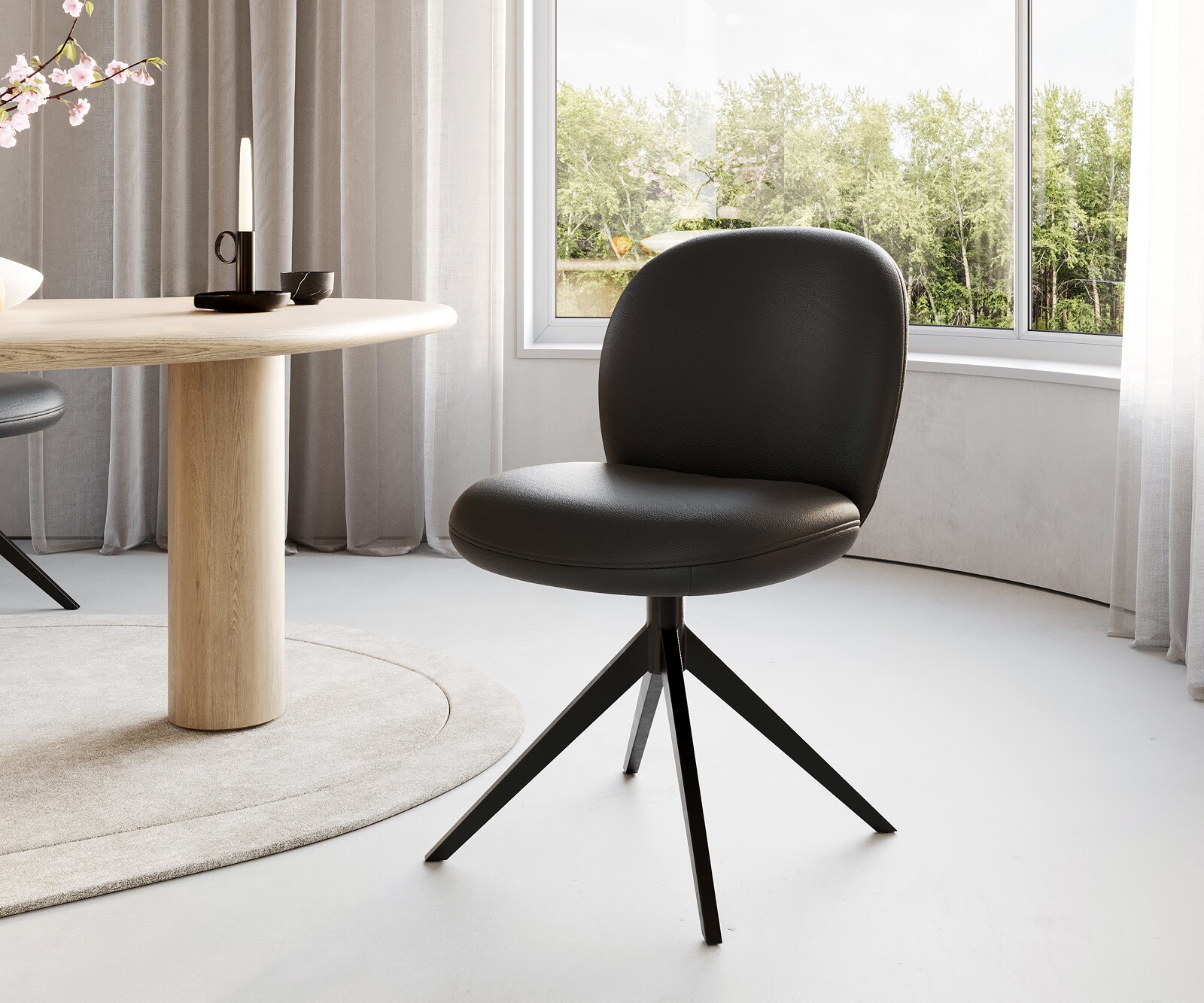 Draaistoel Nube-Flex echt leer zwart kruisframe breed zwart 360° draaibaar pocketveer kern