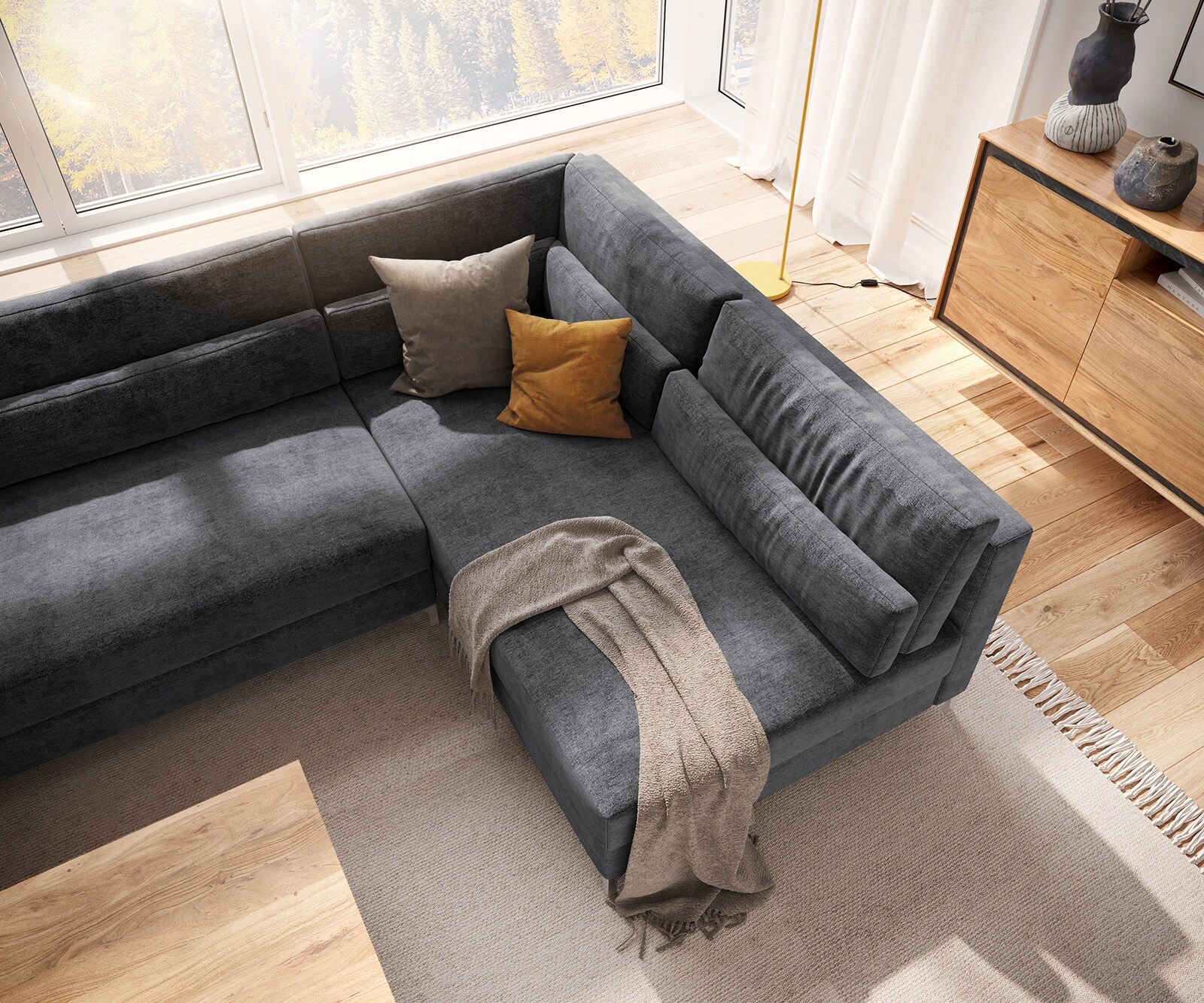Woonlandschap Elio XL 400x185 cm microvezel grafiet 4