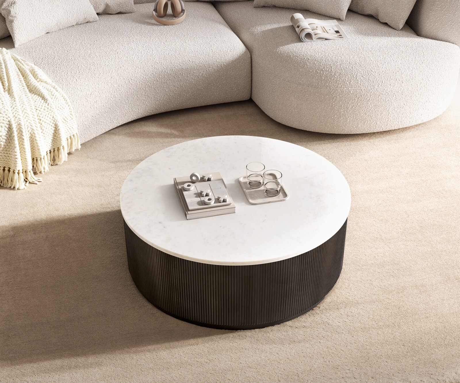 Salontafel Fiorano 90x90 cm marmer wit metaal zwart antiek 2