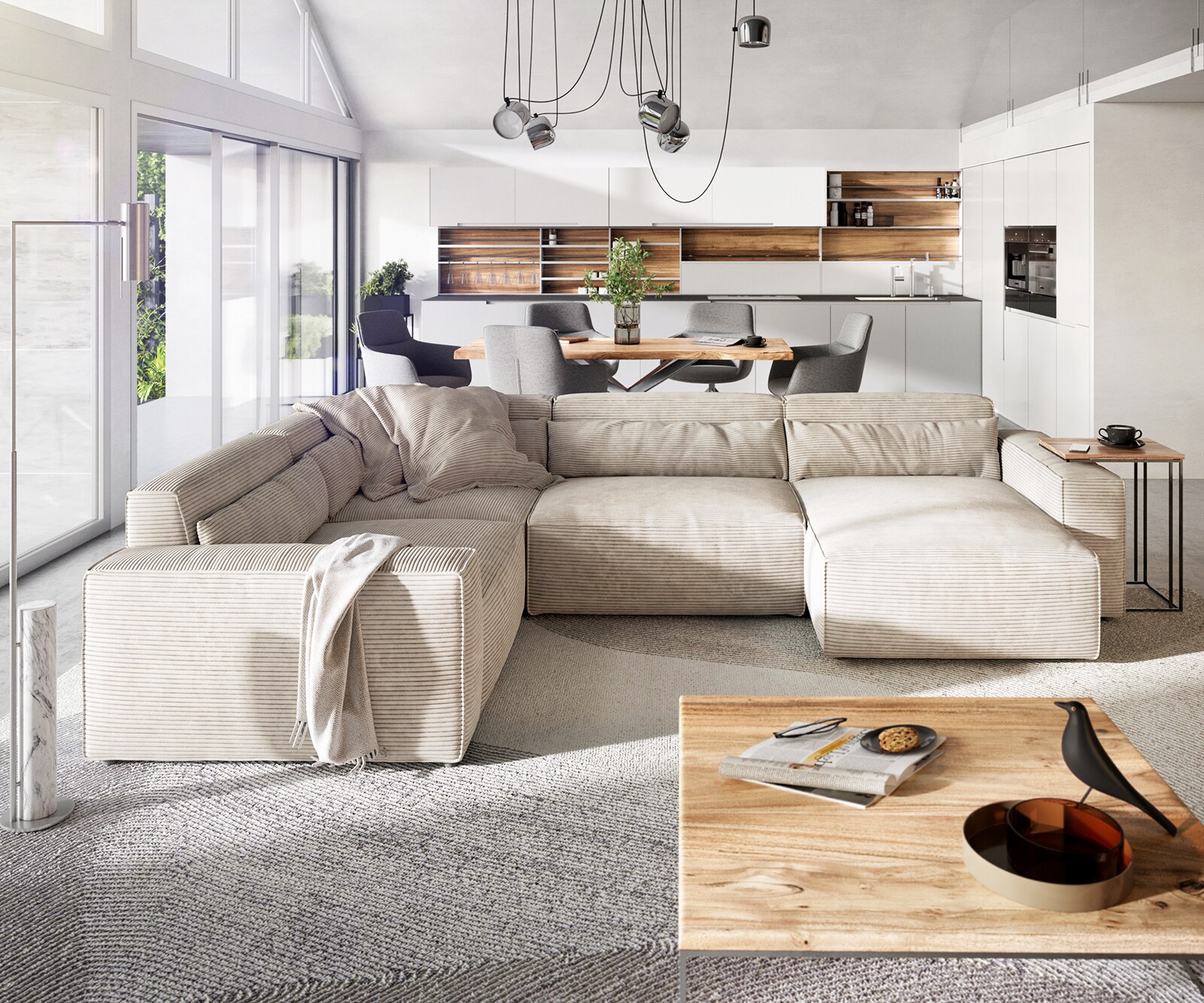 Woonkamerlandschap Sirpio 300x210 cm Snoer beige recamiere variabel 1 Woonkamerlandschap Sirpio 300x210 cm Snoer beige recamiere variabel 1