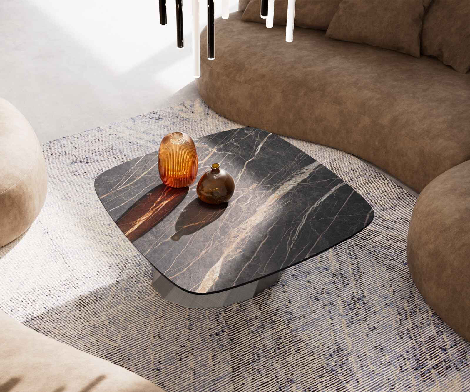 Salontafel Edge Boot 90x90 cm keramiek Laminam® Noir Desir bruin Parabi metallic zilver 4