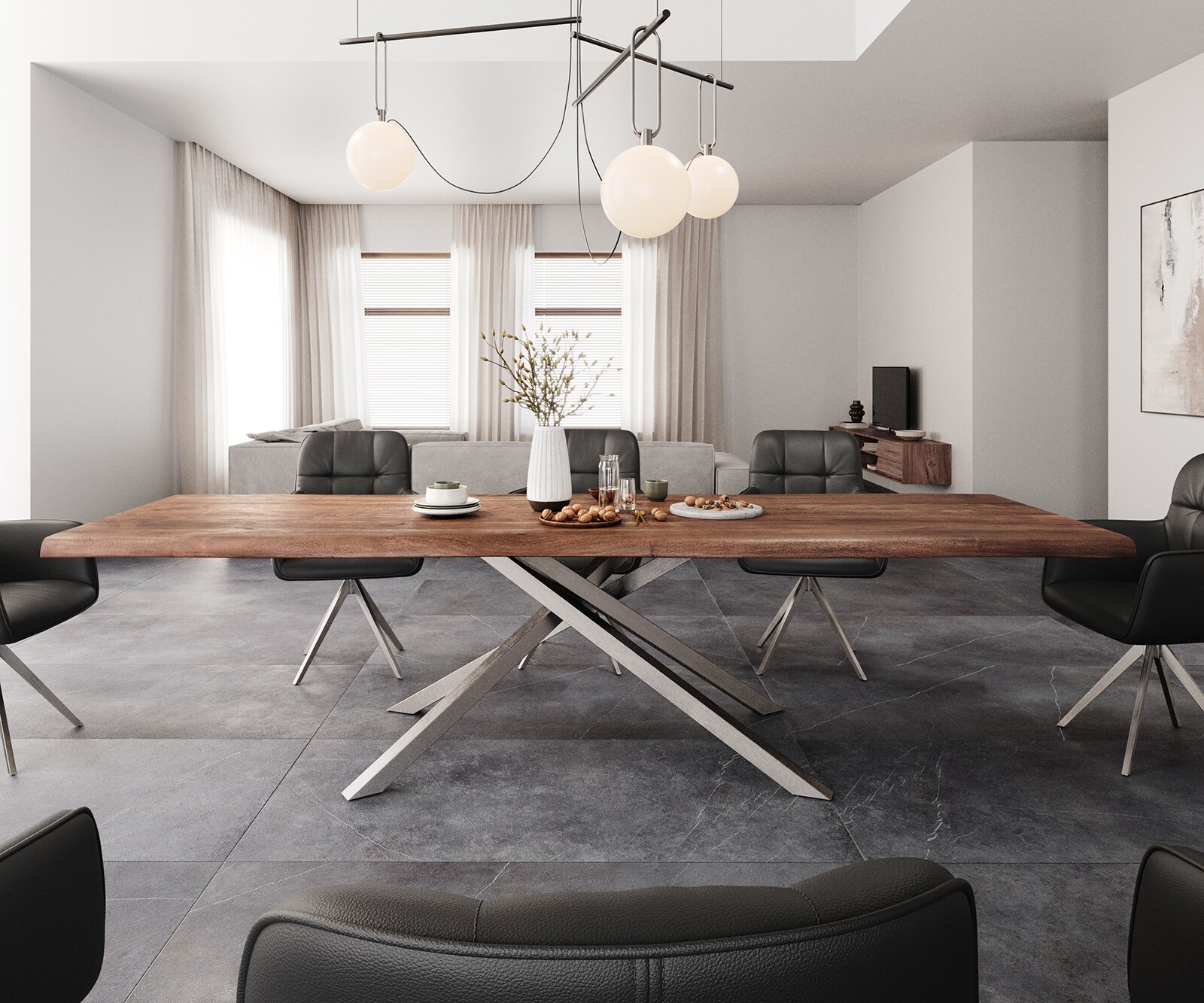 Eettafel Edge 300x100 XL acacia bruin Kreuzframe rechthoek edelstaal Live-Edge 2