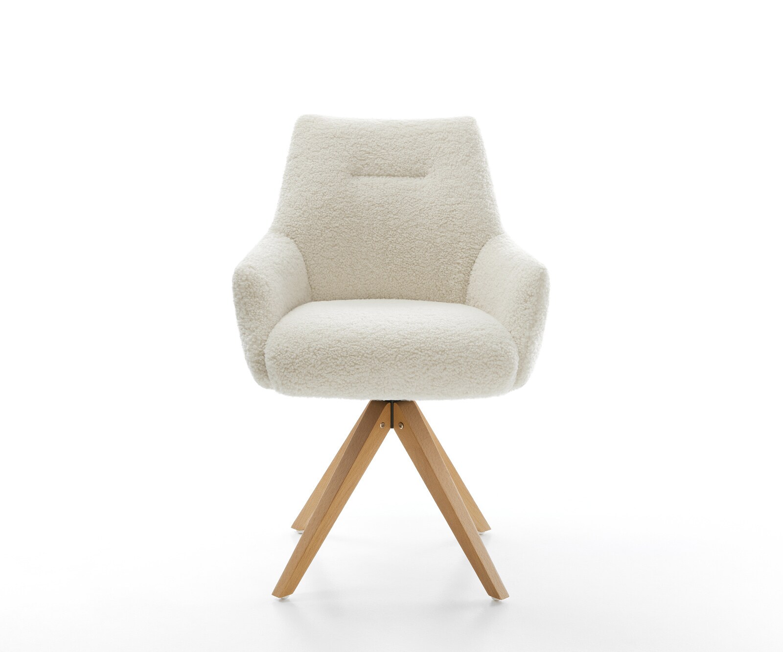 Draaistoel Alja-Flex met armleuning teddy beige houten frame hoekig natuur 180° draaibaar pocketveer kern 1