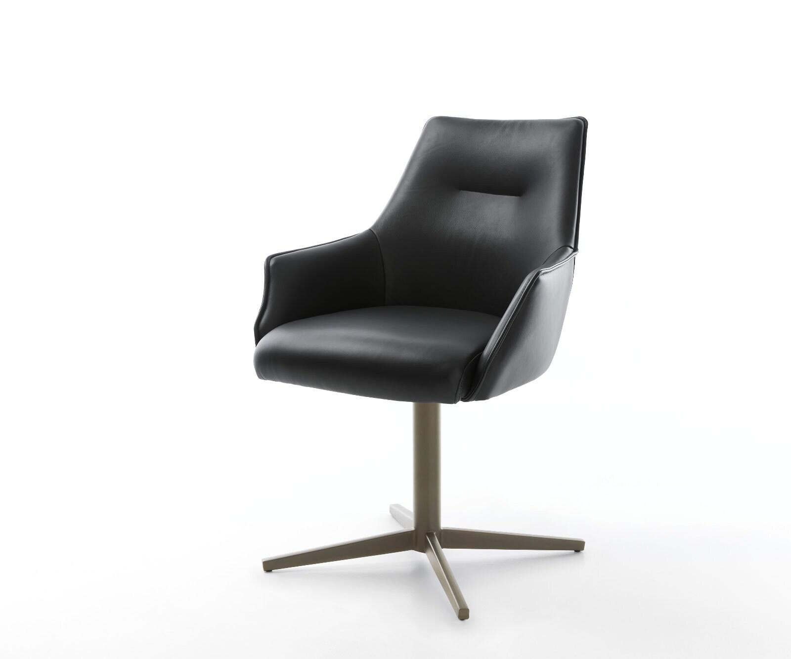 Draaistoel Alja-Flex met armleuning echt leer zwart kruispoot afwerking met titanium 360° draaibaar pocketveer kern Draaistoel Alja-Flex met armleuning echt leer zwart kruispoot afwerking met titanium 360° draaibaar pocketveer kern