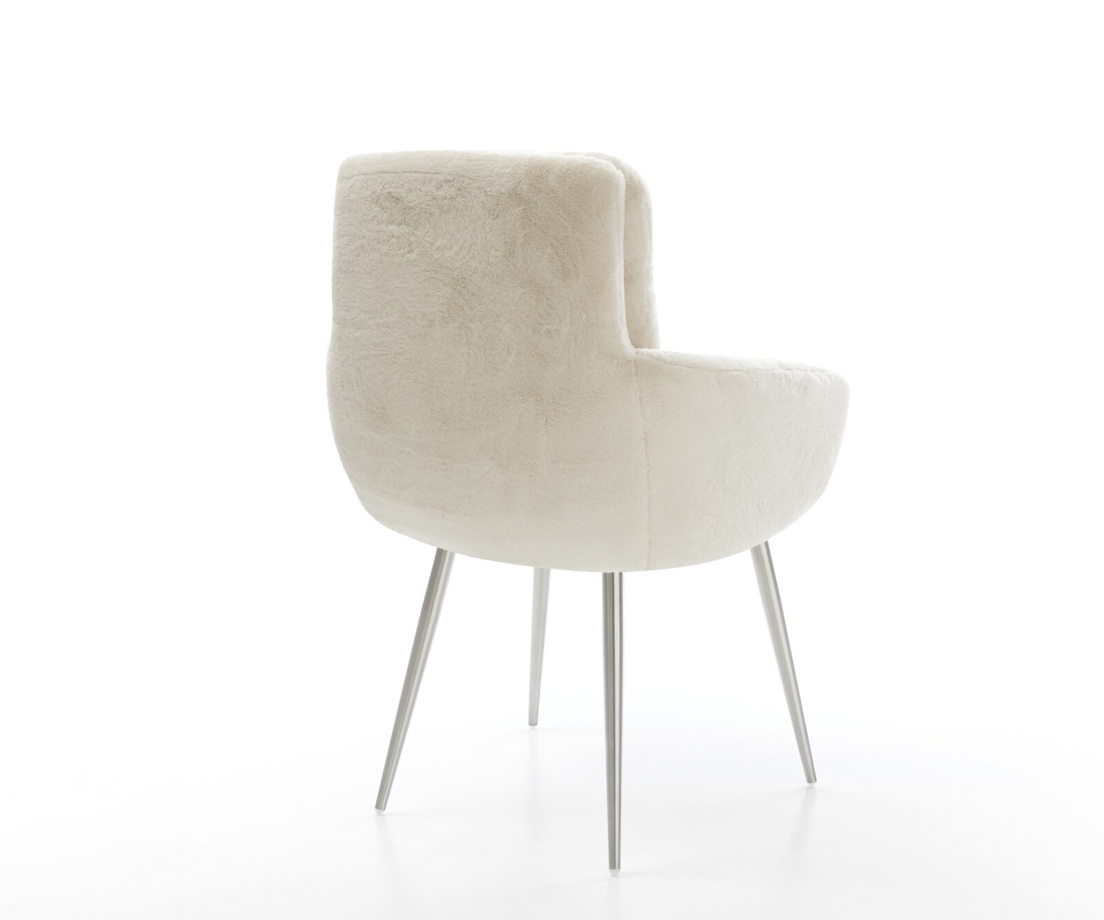 Eetkamerstoel Abelia-Flex met armleuning pluchen crème-wit 4-poot conisch roestvrij staal 5