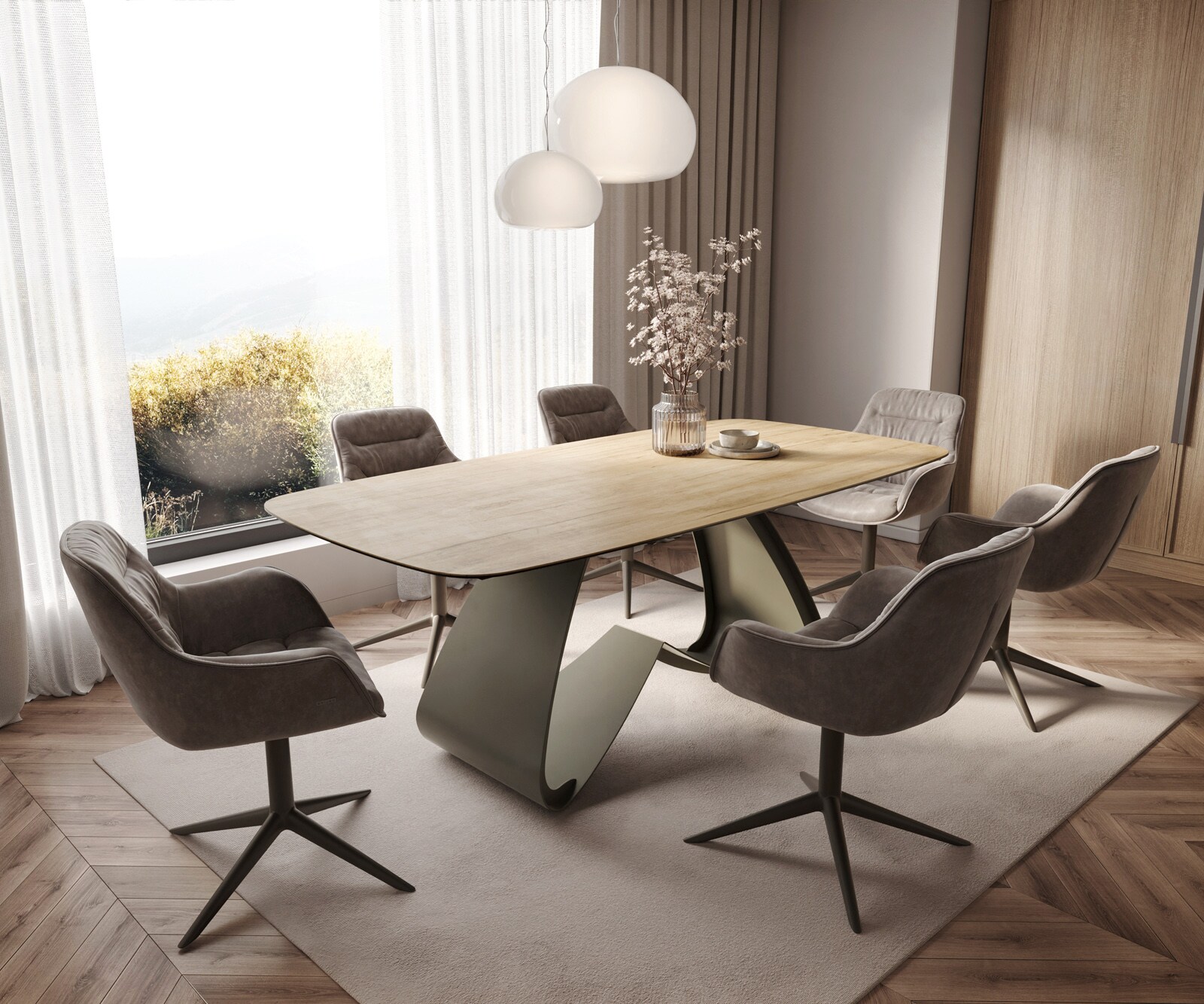 Eettafel Edge Boot 200x100 keramiek  Laminam® Sabbia Eichefarbig W-frame metaal effectafwerking Titan 7