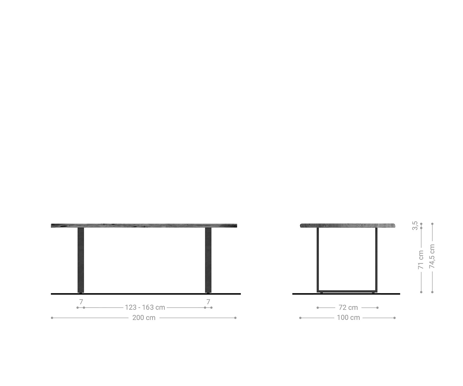 Eettafel Edge 200x100 acacia natuur metaal zwart Live-Edge 5