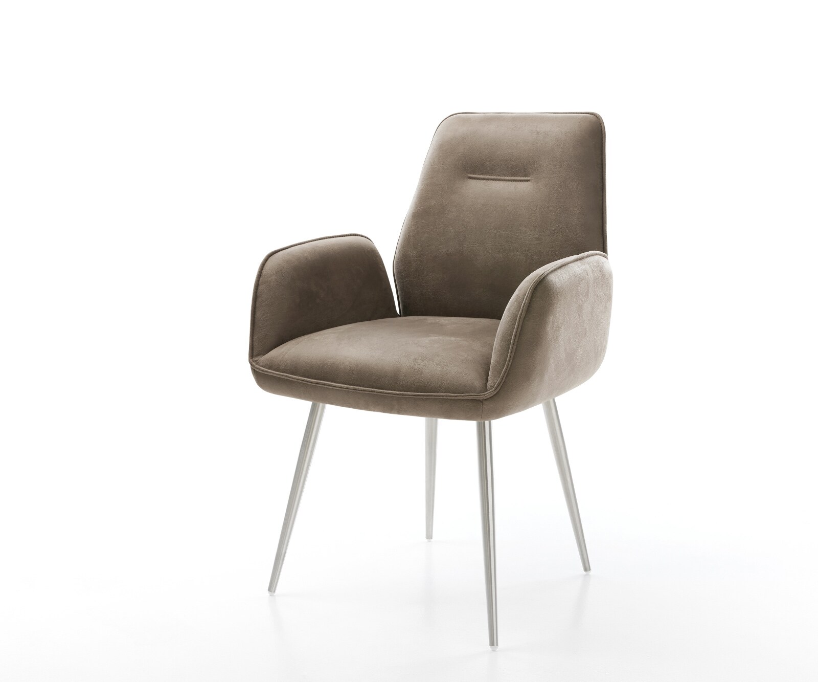 Eetkamerstoel Zoa-Flex microvelours taupe vintage 4-poot conisch roestvrij staal pocketveer kern