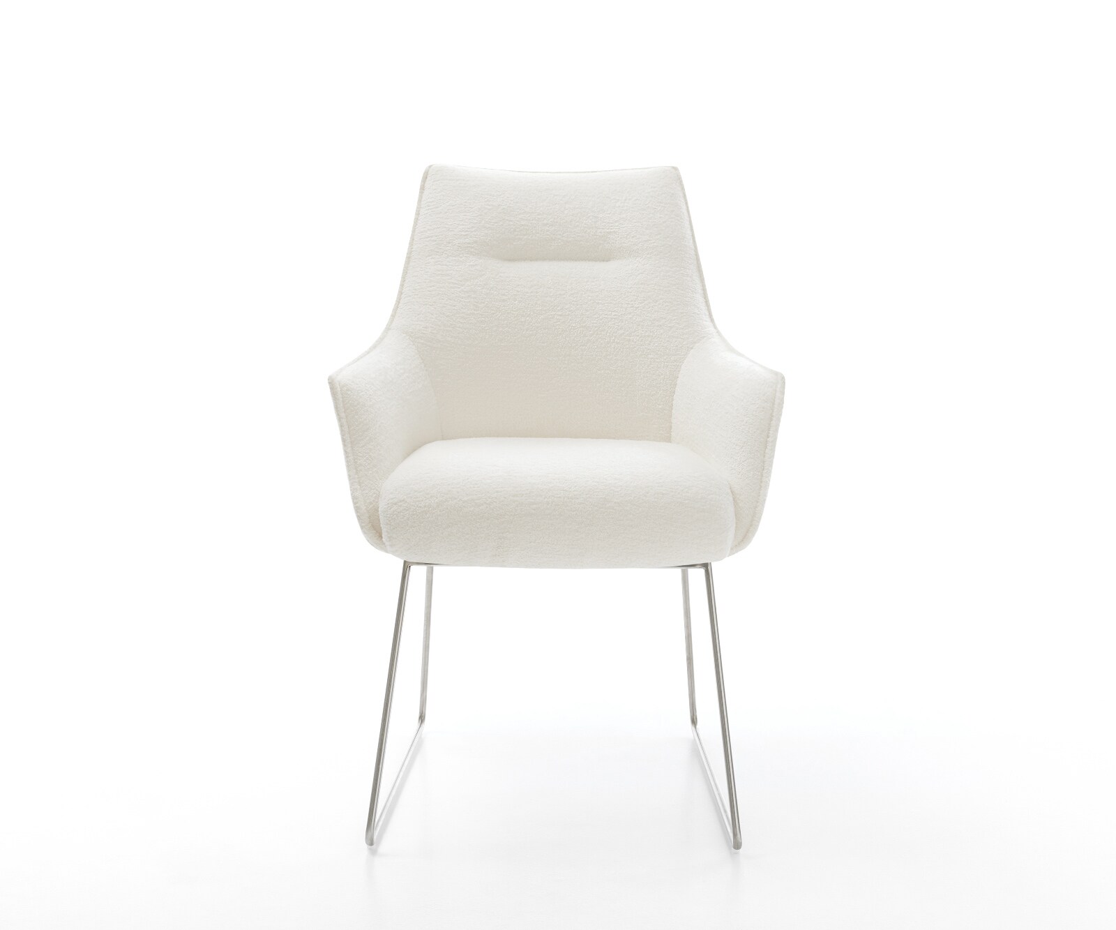 Eetkamerstoel Alja-Flex met armleuning bouclé zacht beige slipframe roestvrij staal pocketveer kern 2