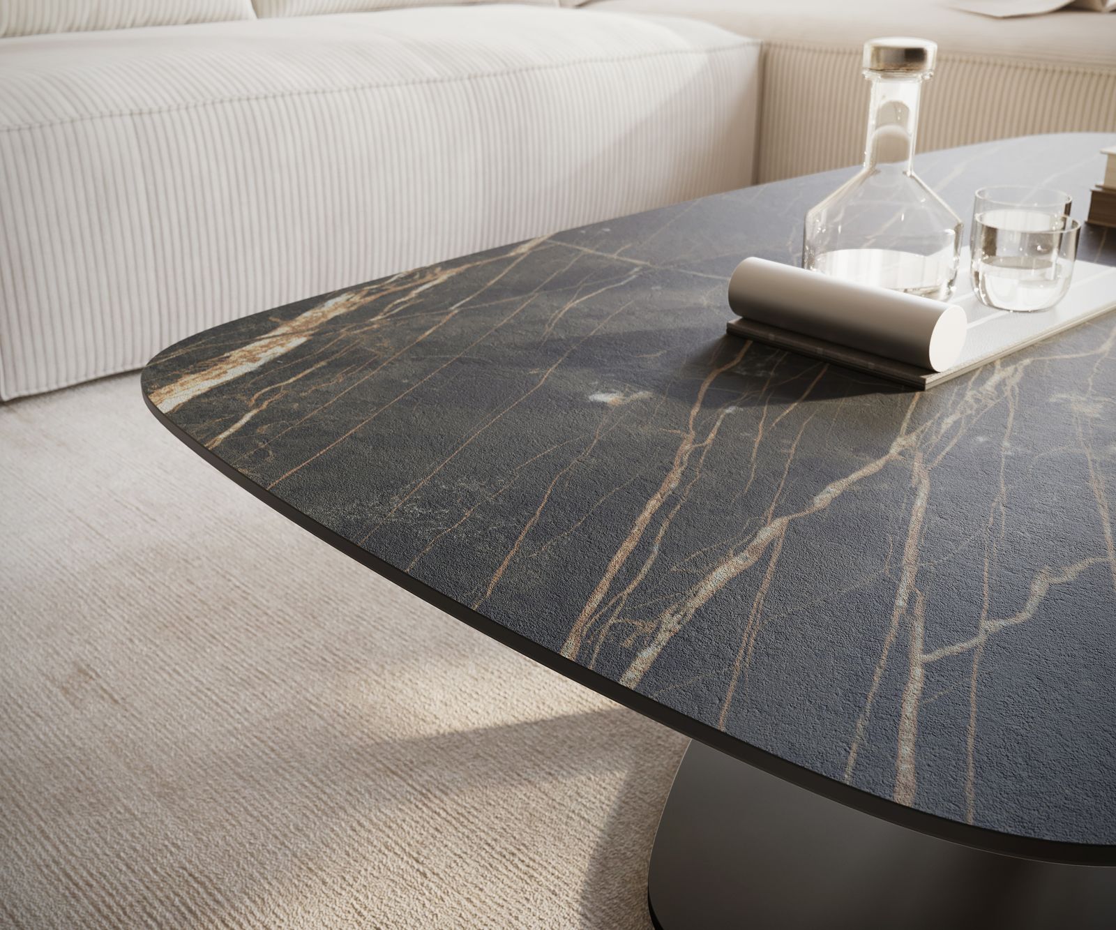 Salontafel Edge Boot 120x70 cm keramiek Laminam® Noir Desir bruin Vibany zwart metaal 6