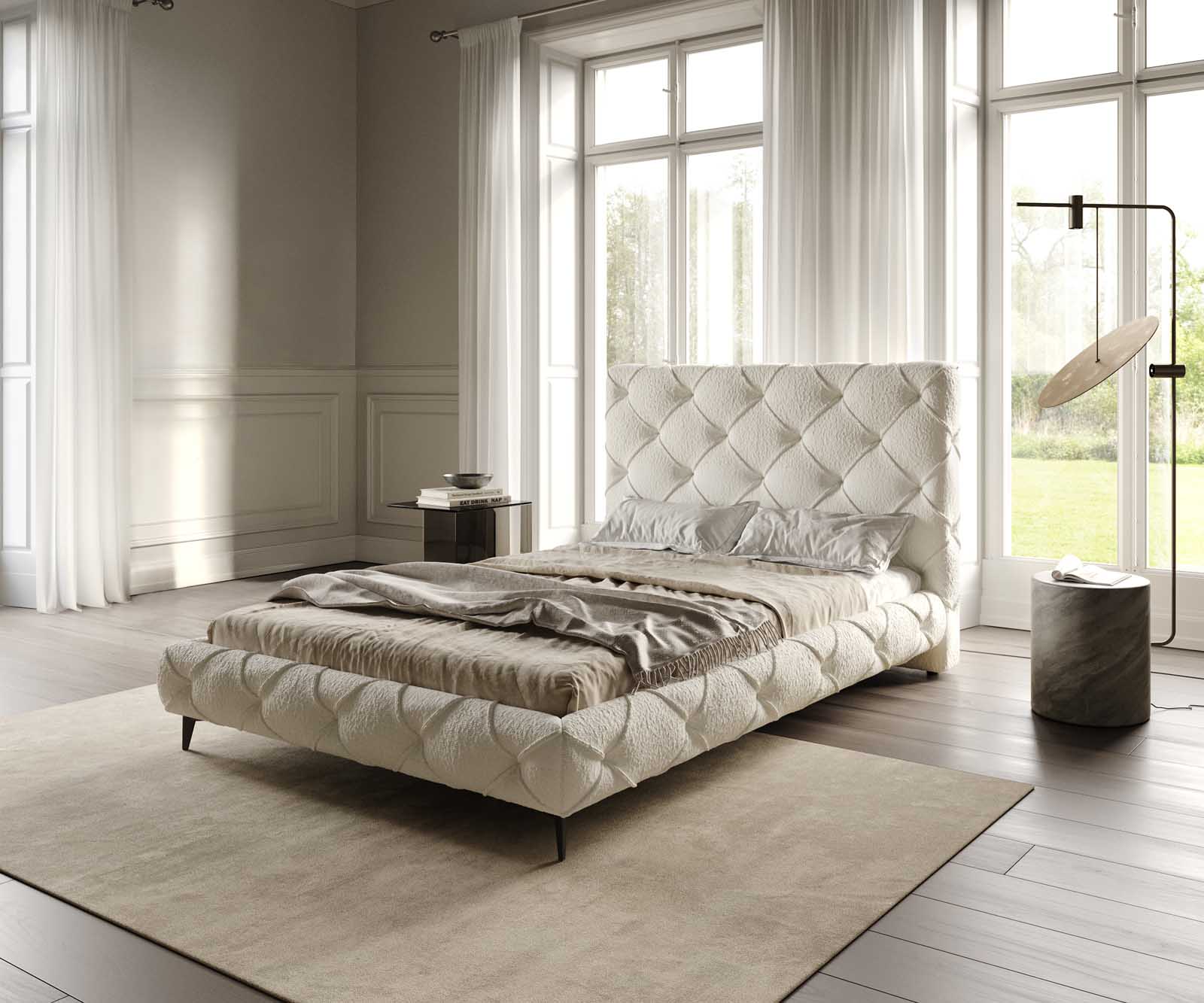 Gestoffeerd-bed Nayara 140x200 cm Bouclé crèmewit