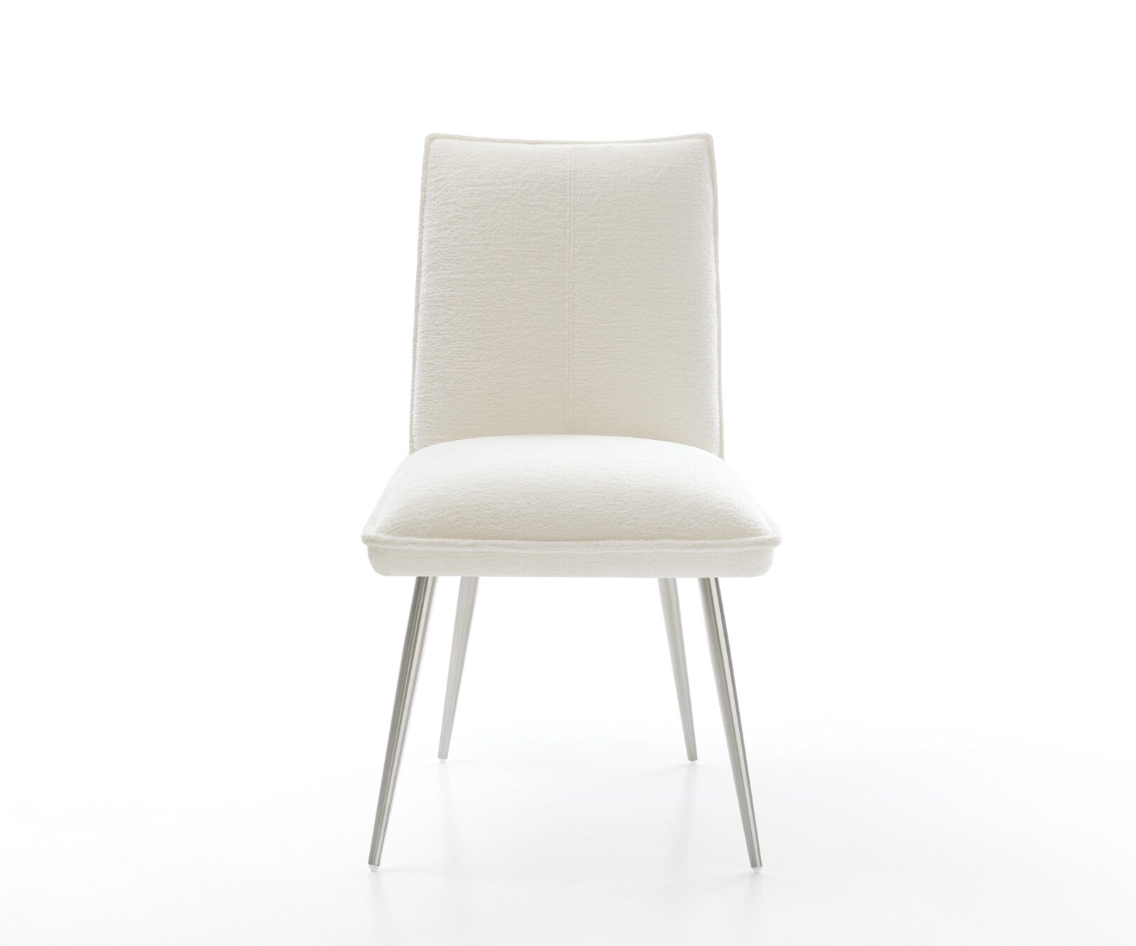 Eetkamerstoel Lelio-Flex bouclé zacht beige 4-poot conisch roestvrij staal pocketveer kern 2