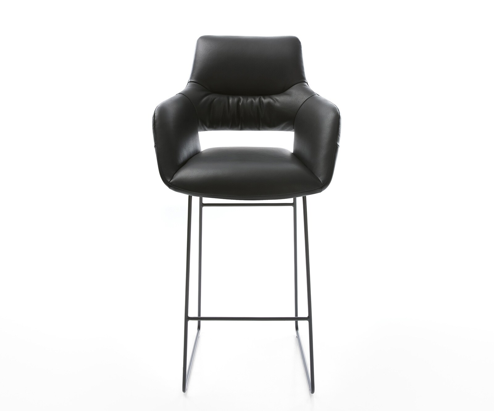 Barstoel Yago-Flex Volledig leer Zwart Metalen sledestoel Zwart Pocketvering 2
