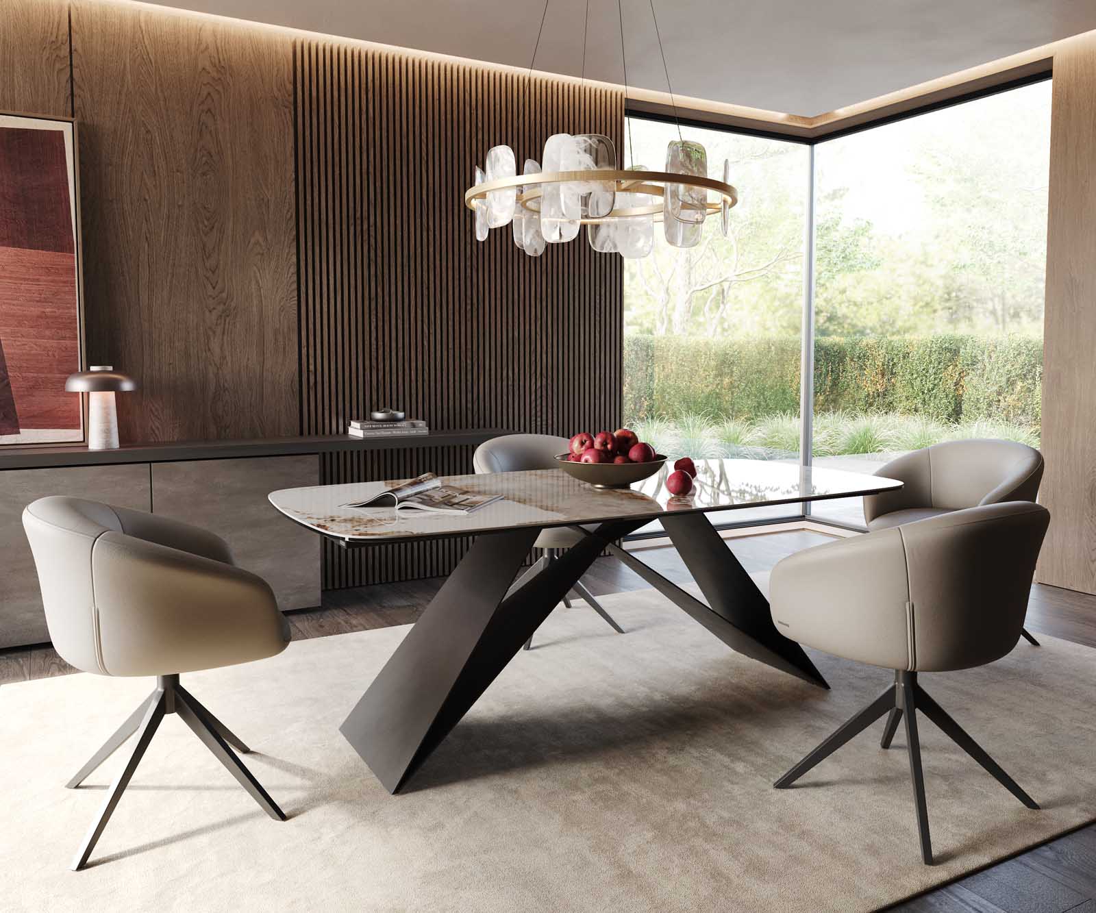 Eetkamertafel Edge Boot 200x100 keramiek Minas Melange wit-beige V-frame vlak staal zwart 6