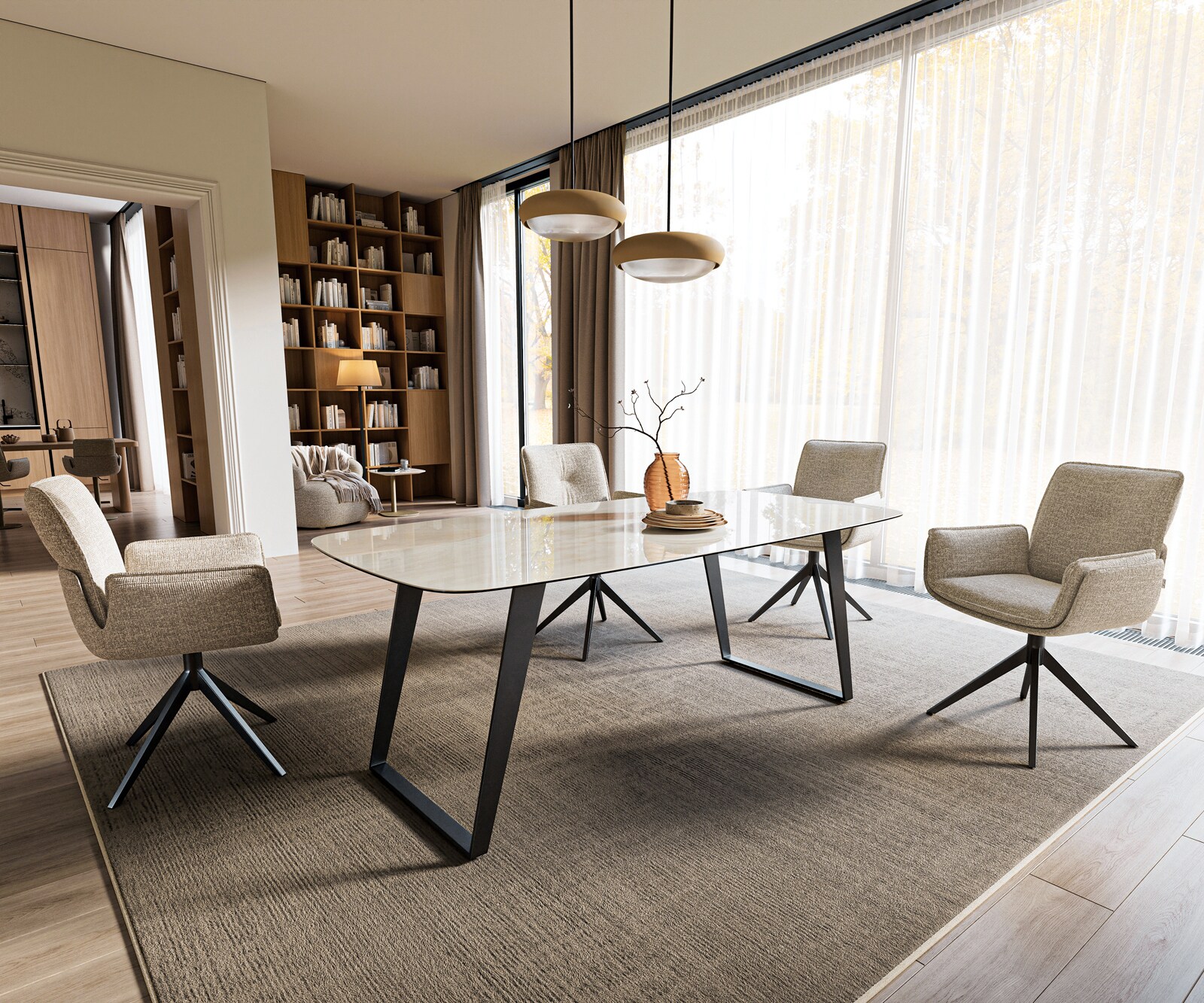 Eettafel Edge boot 200x100 cm keramiek Onyx Champagne schuin onderstel metaal zwart 7