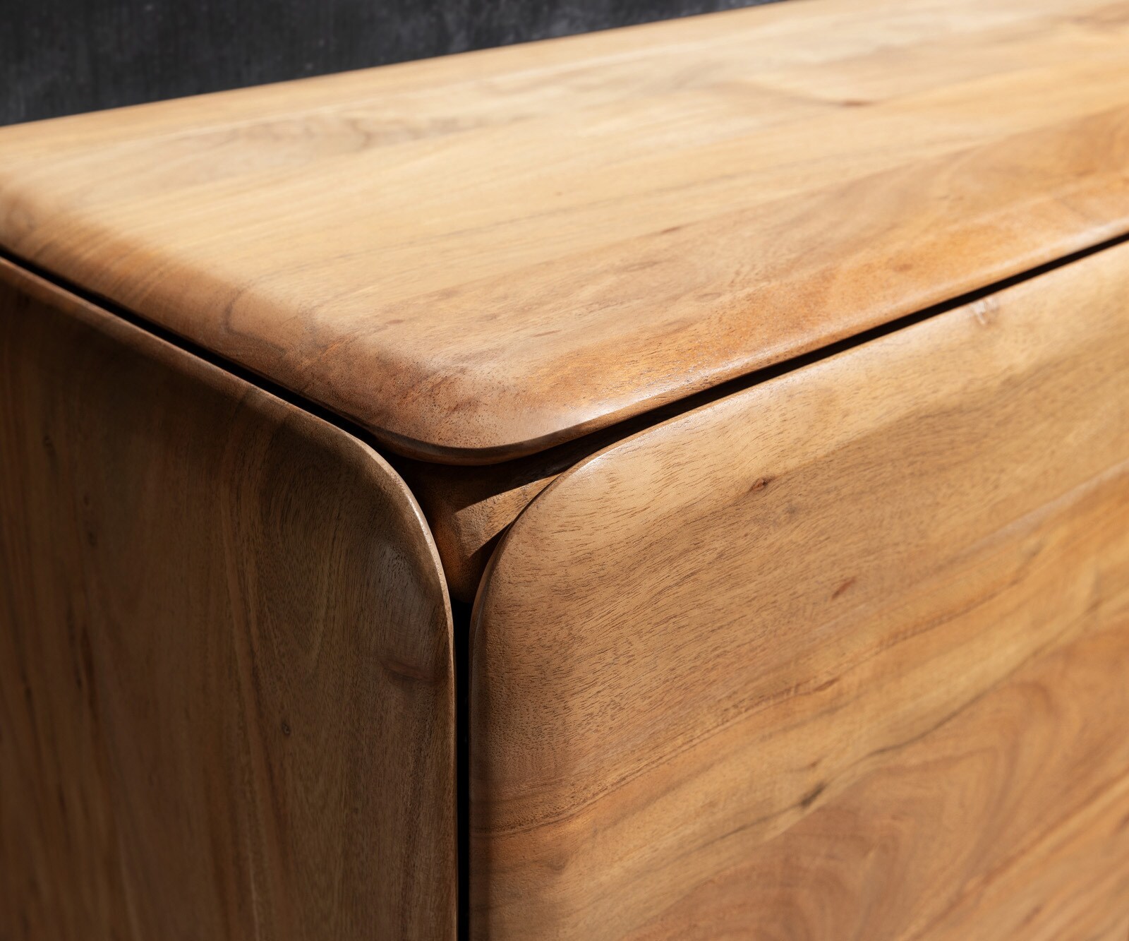 Commode Shavani acacia naturel 145 cm 2 deuren 3 lades rond onderstel metaal zwart 4