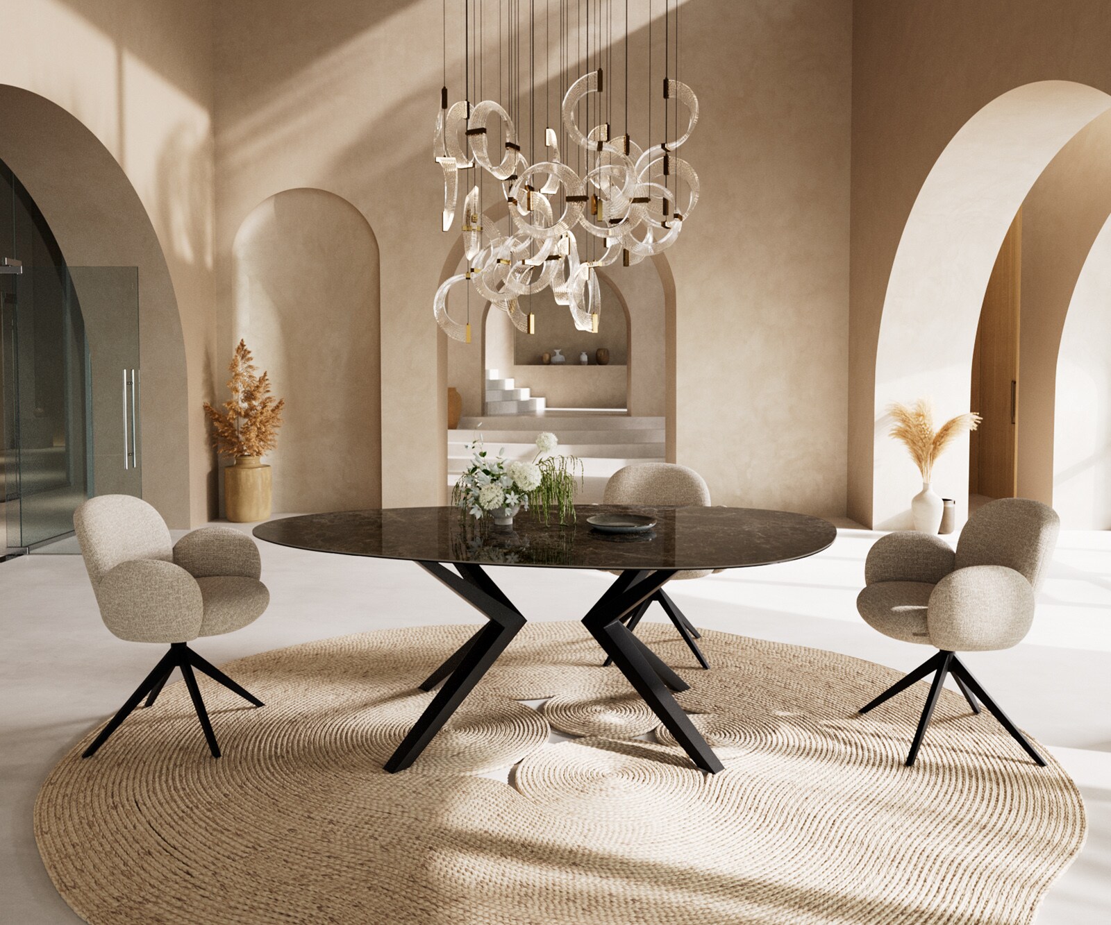 Eetkamertafel Edge ovaal 220x120 keramiek Laminam®Emperador Extra Lucidato donkerbruin Zenthara hoekig metaal zwart 4