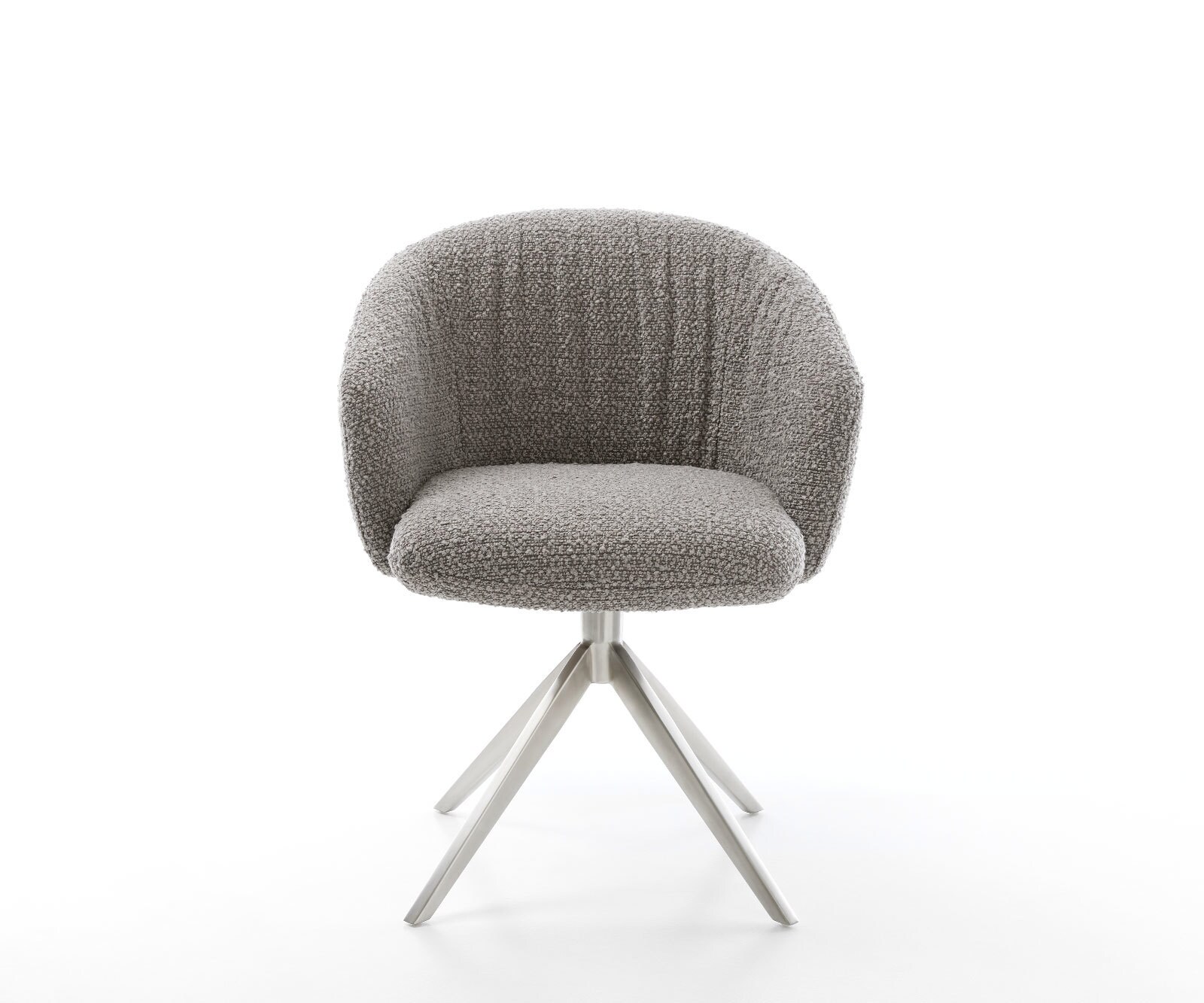 Draaistoel Caja-Flex met armleuning bouclé zilver grijs kruisframe breed roestvrij staal 360° draaibaar pocketveer kern 1