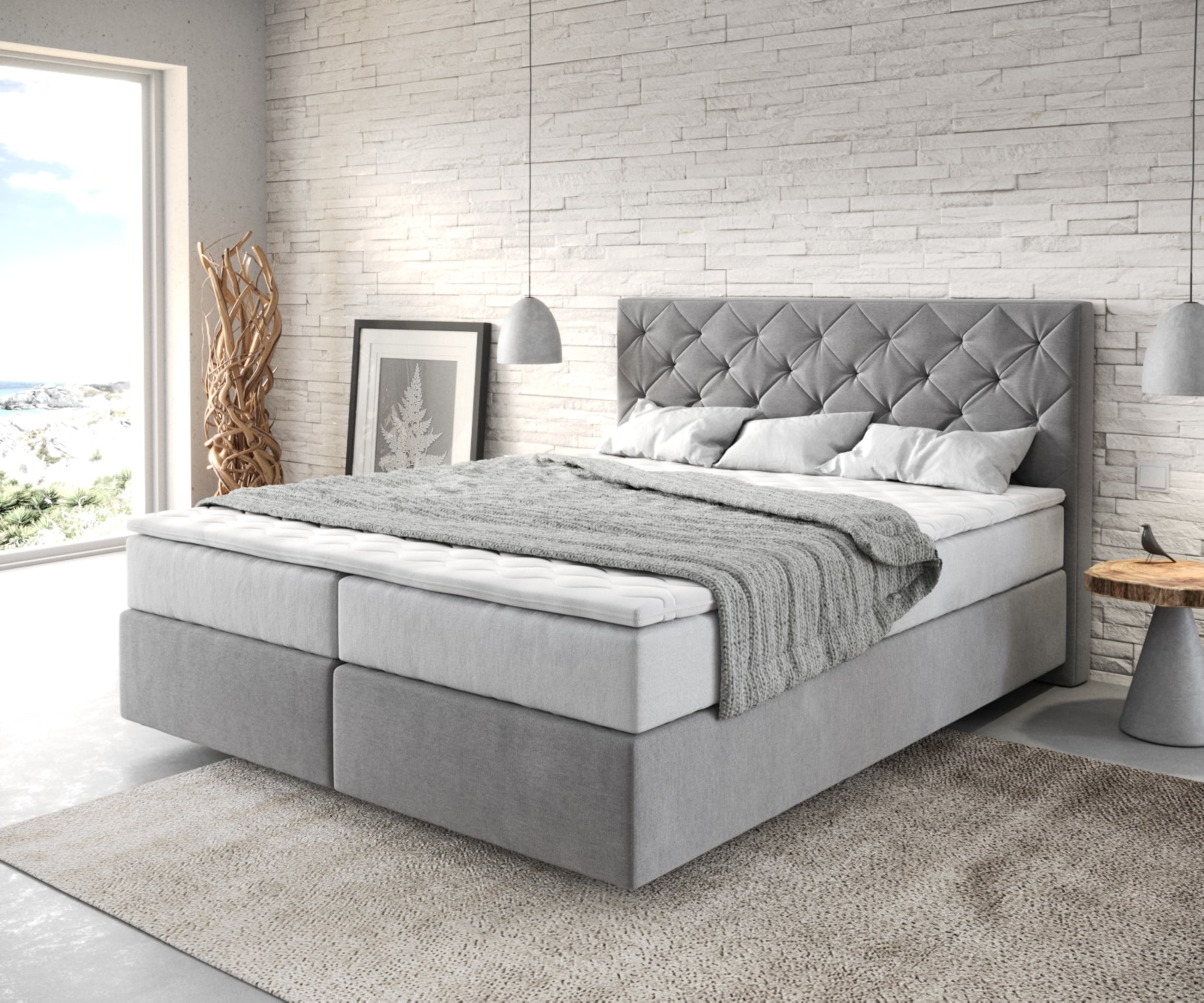 Boxspringbed Dream-Great 160x200 cm Microvezel Grijs met TFK Matras en Visco Topper Boxspringbed Dream-Great 160x200 cm Microvezel Grijs met TFK Matras en Visco Topper