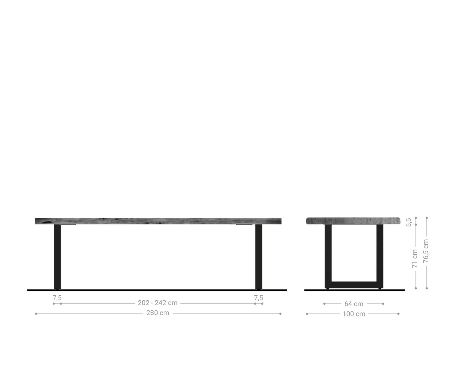 Eettafel Edge 280x100cm XL acacia natuur roestvrijstaal breed Live-Edge 6