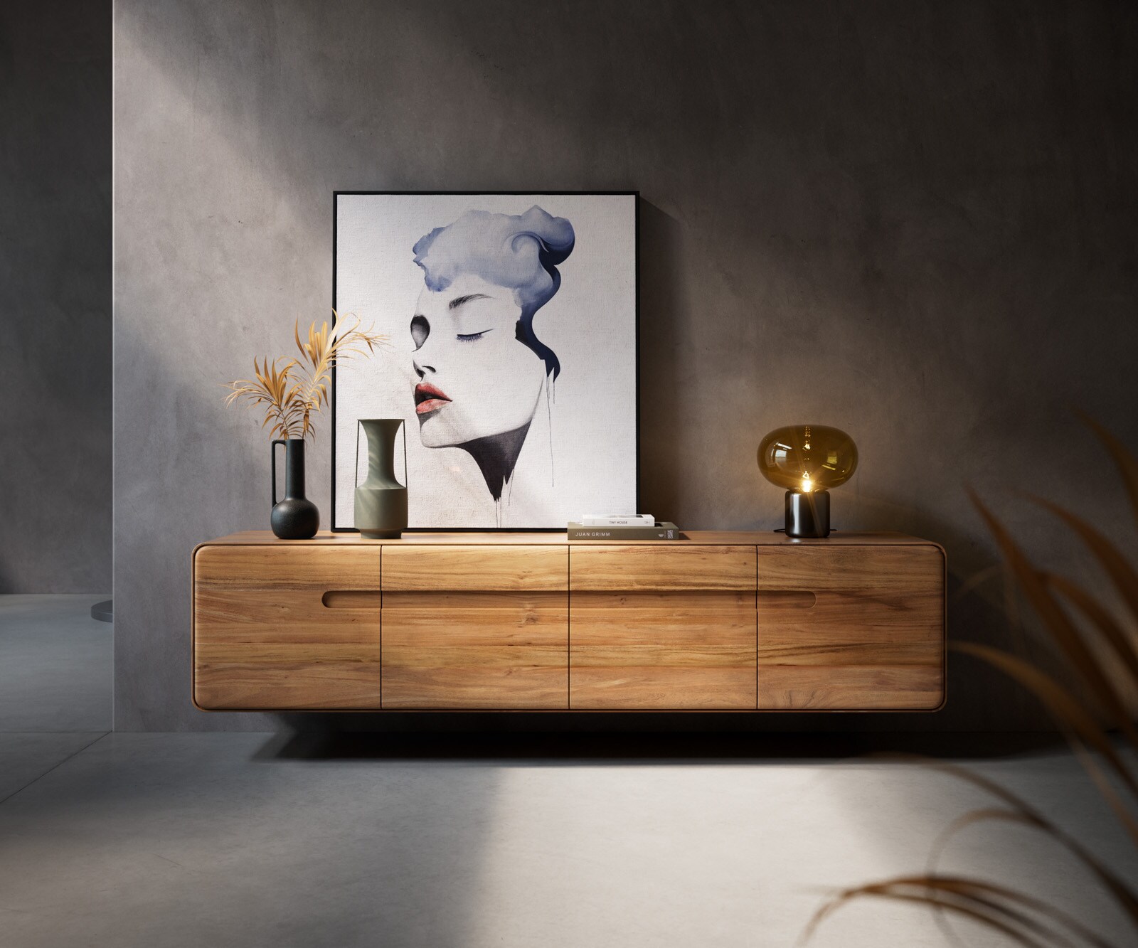 Tv-meubel Anaya 200 cm natuur acacia 4 deuren Zwevend Tv-meubel Anaya 200 cm natuur acacia 4 deuren Zwevend