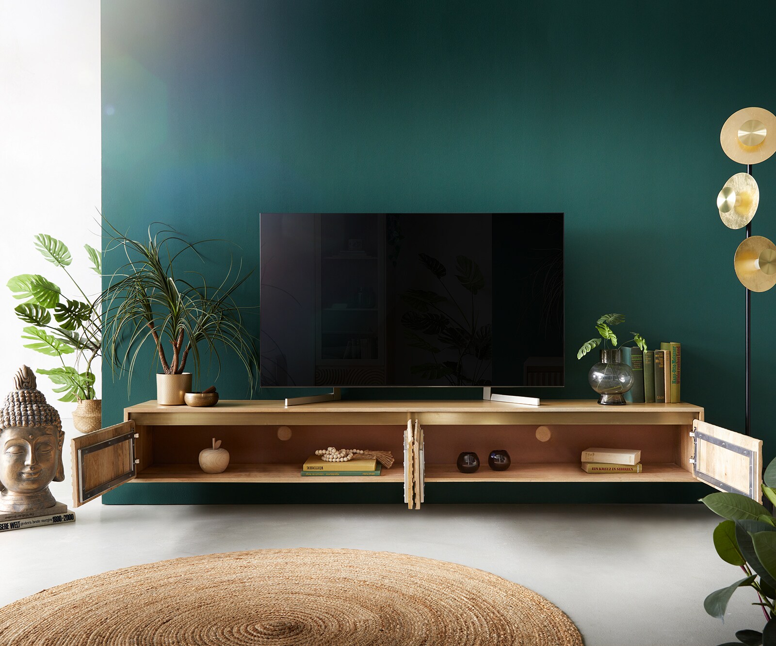 Tv-meubel Budaya 220 cm mango natuur 4 deurs zwevend 4