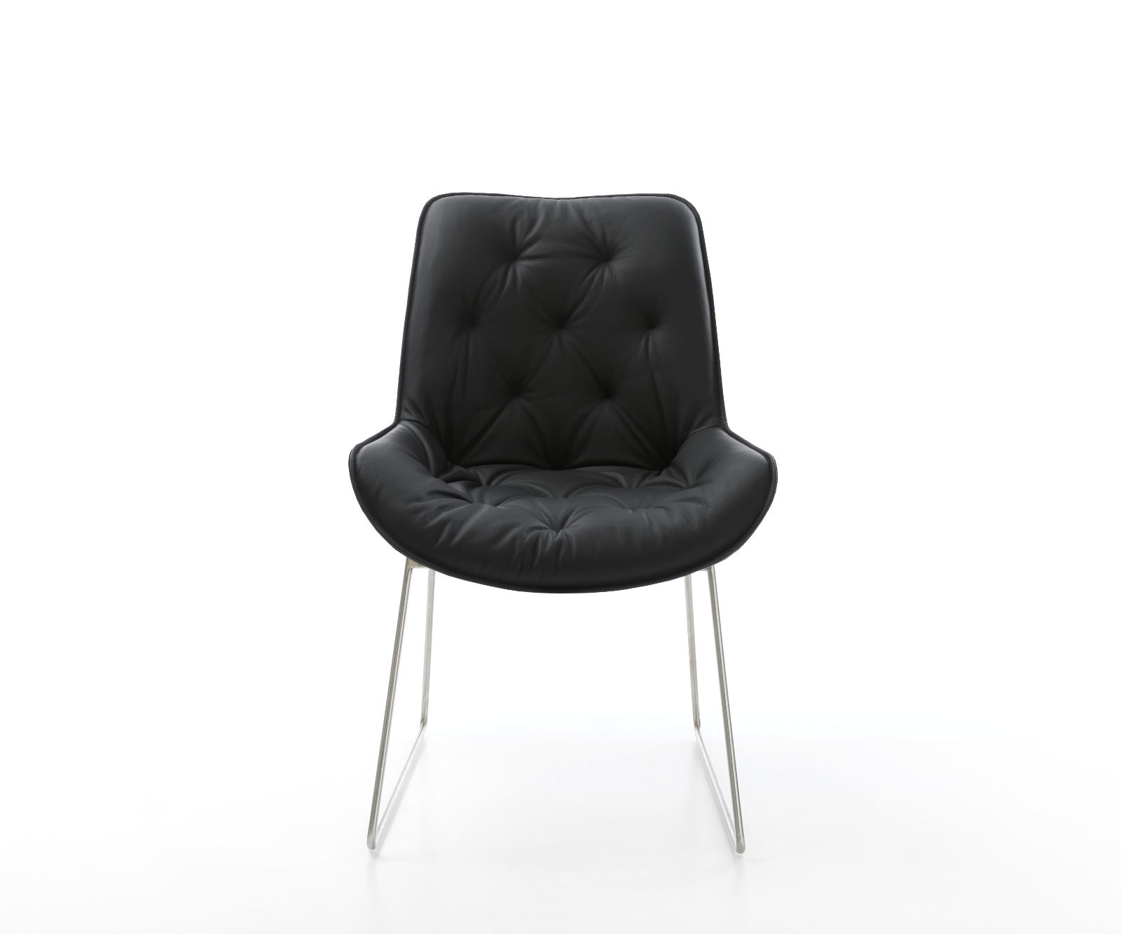 Eetkamerstoel Taimi-Flex echt leer zwart slipframe roestvrij staal 2 Eetkamerstoel Taimi-Flex echt leer zwart slipframe roestvrij staal 2