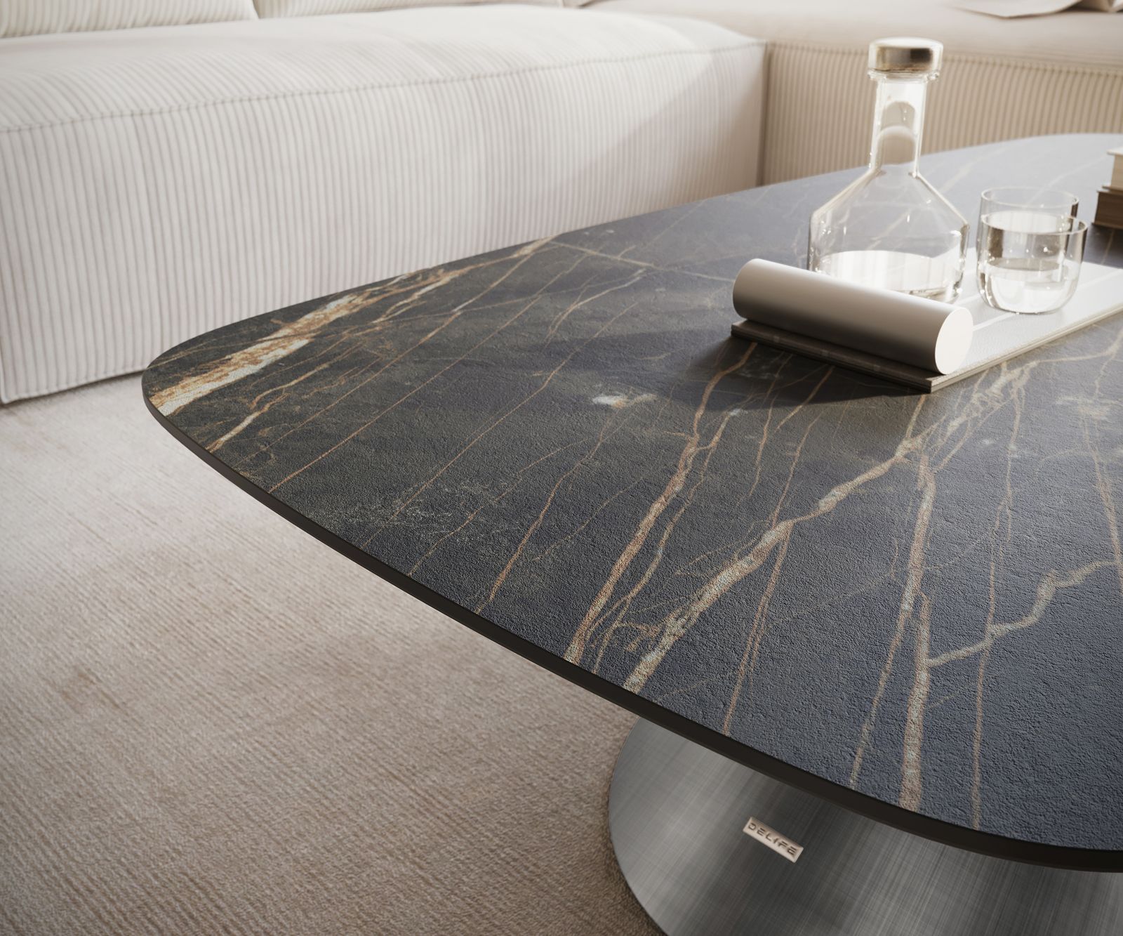 Salontafel Edge Boot 120x70 cm keramiek Laminam® Noir Desir bruin Conis metallic zilver 6