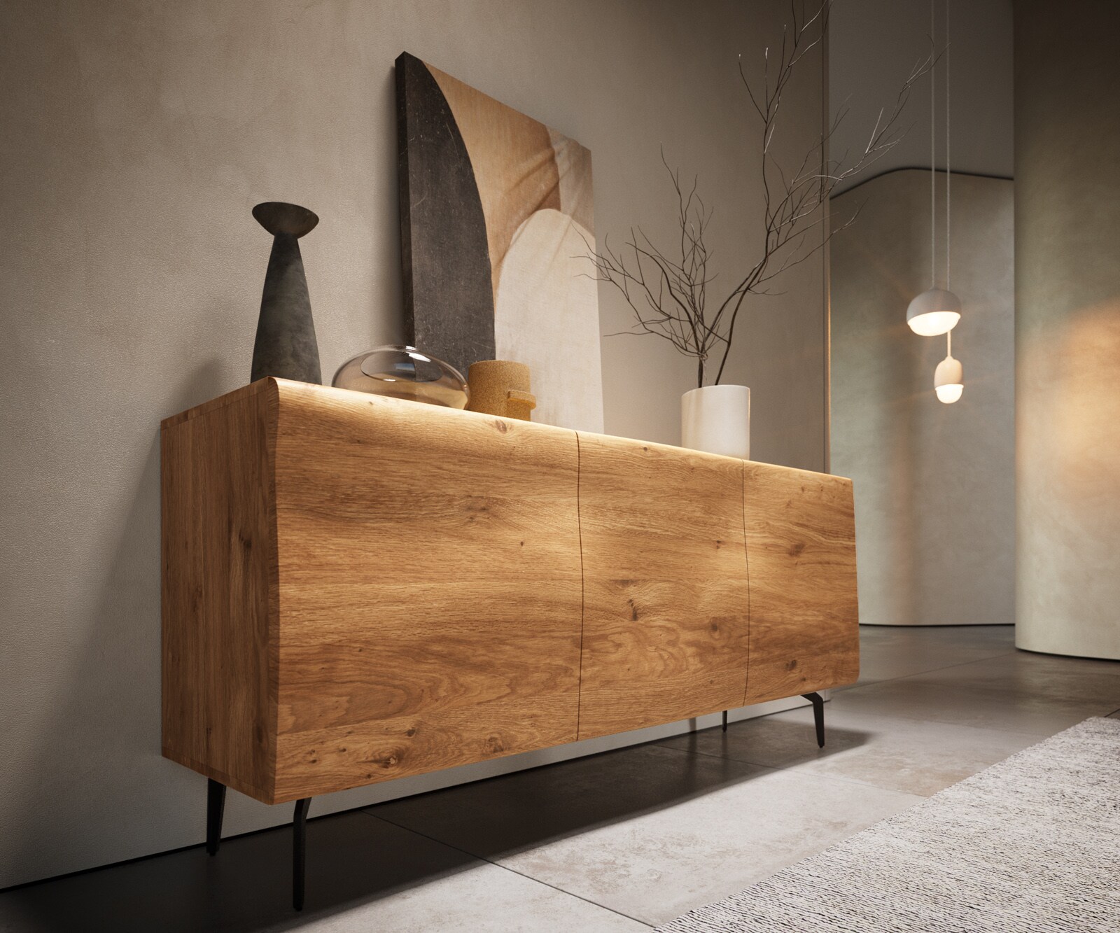 Dressoir New Live-Edge 145 cm natuur eiken 3 deuren Hoekpoot metaal zwart 5