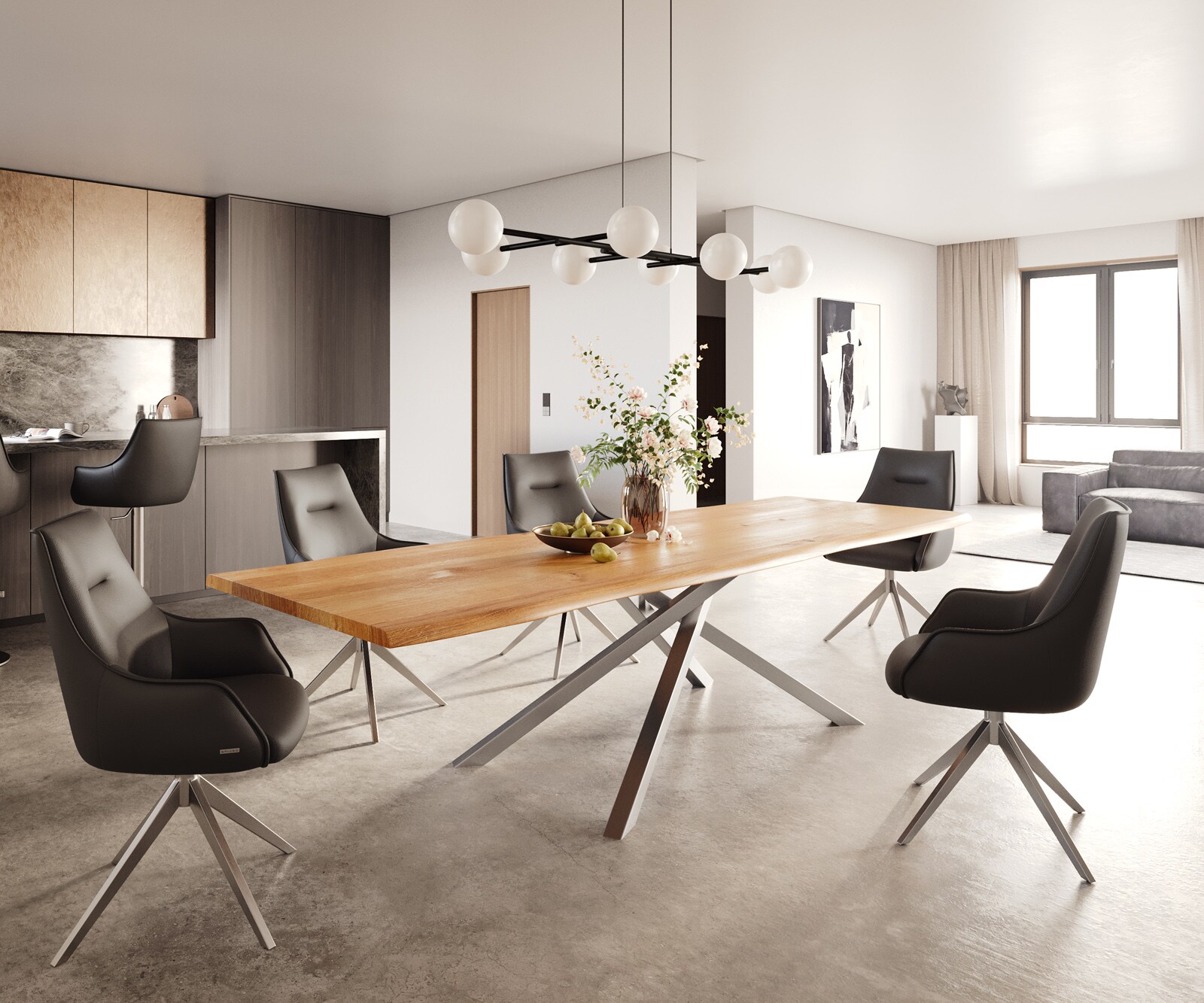 Eettafel Edge 300x100x4 eiken natuur kruisframe rechthoek RVS Live-Edge 4
