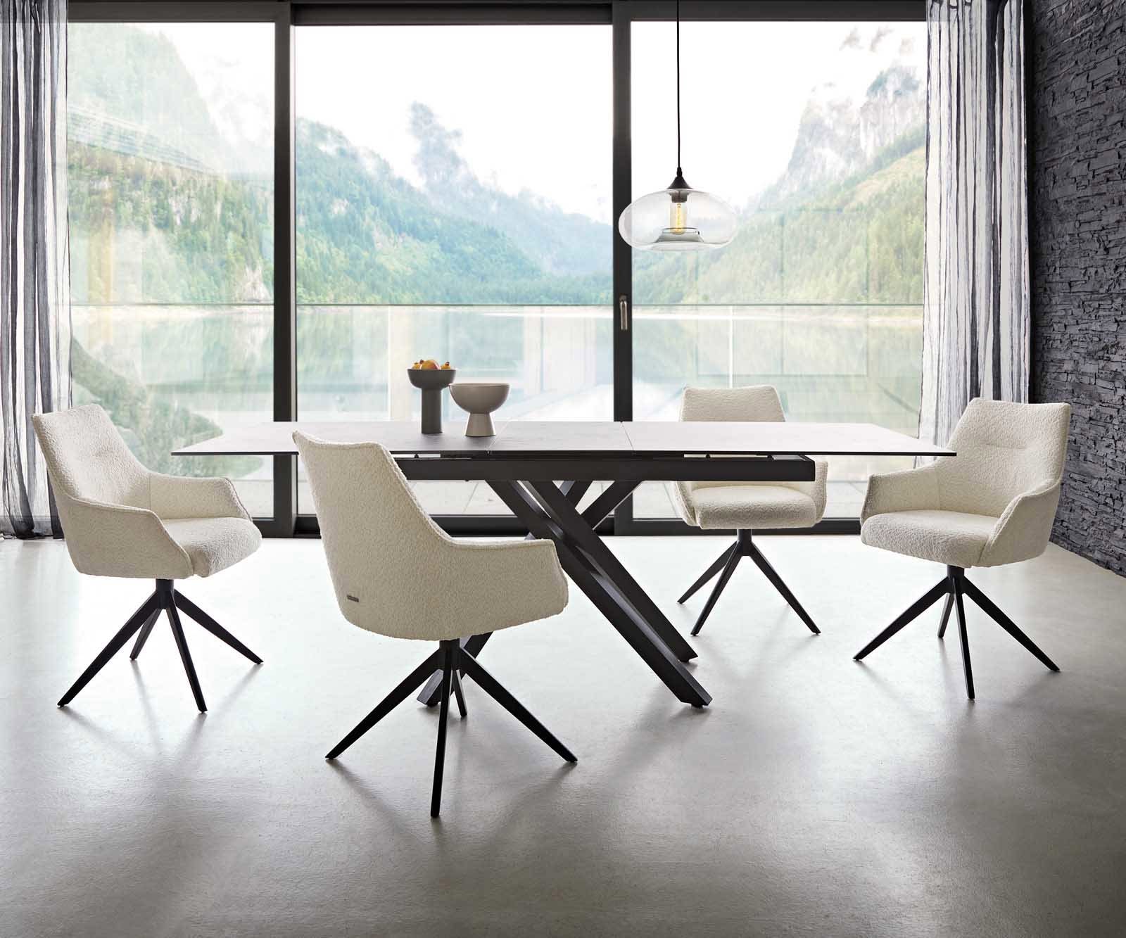 Draaistoel Alja-Flex met armleuning bouclé wit kruisframe breed zwart 360° draaibaar pocketveer kern 5 Draaistoel Alja-Flex met armleuning bouclé wit kruisframe breed zwart 360° draaibaar pocketveer kern 5