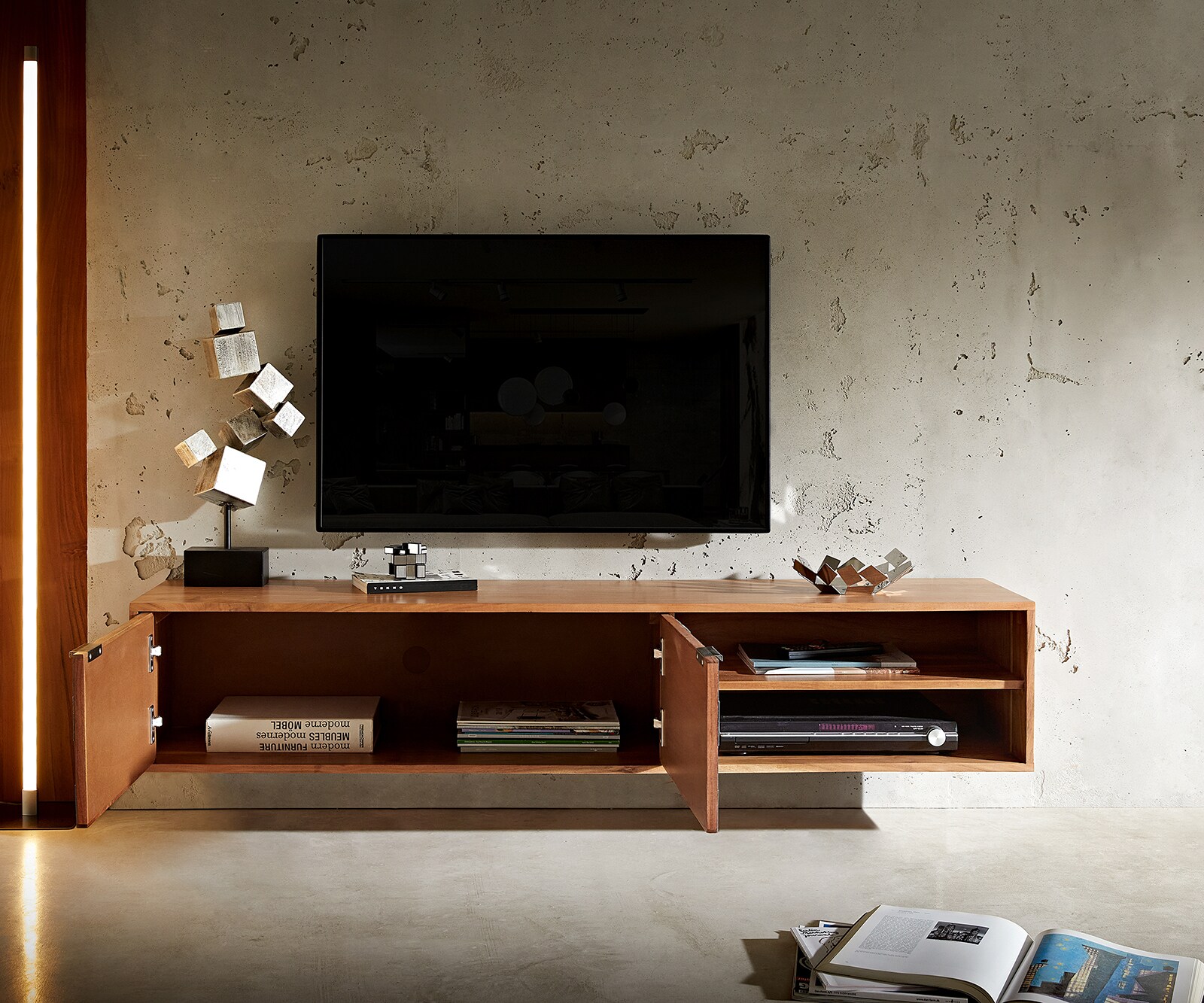 Tv-meubel Teele 160 cm acacia natuurleisteen 2 deuren zwevend 5 Tv-meubel Teele 160 cm acacia natuurleisteen 2 deuren zwevend 5