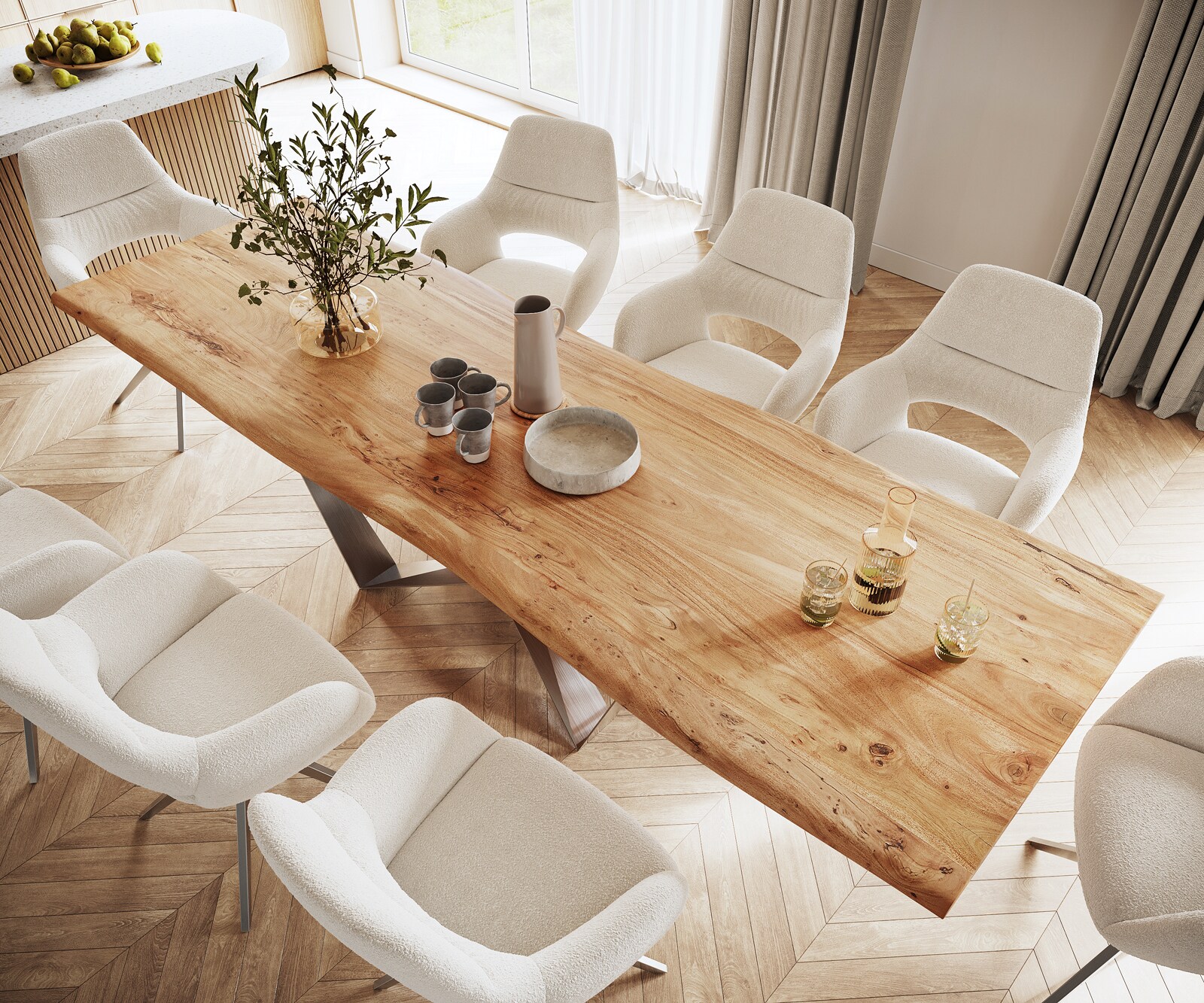 Eettafel Edge 300x100 XL acacia natuur Spider staal  roestvrij staal  Live-Edge 4