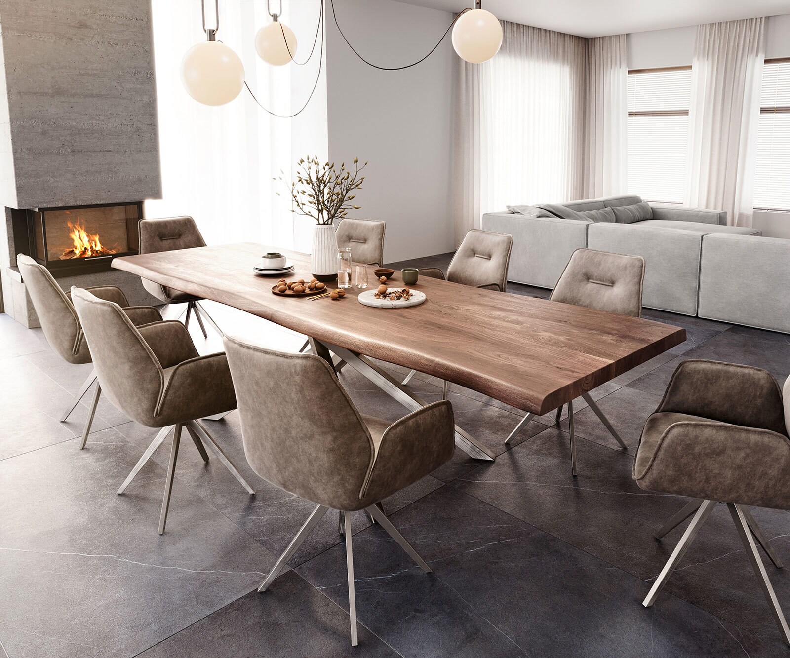 Eetkamerstoel Zoa-Flex microvelours taupe vintage kruisframe hoekig roestvrij staal pocketveer kern 3 Eetkamerstoel Zoa-Flex microvelours taupe vintage kruisframe hoekig roestvrij staal pocketveer kern 3