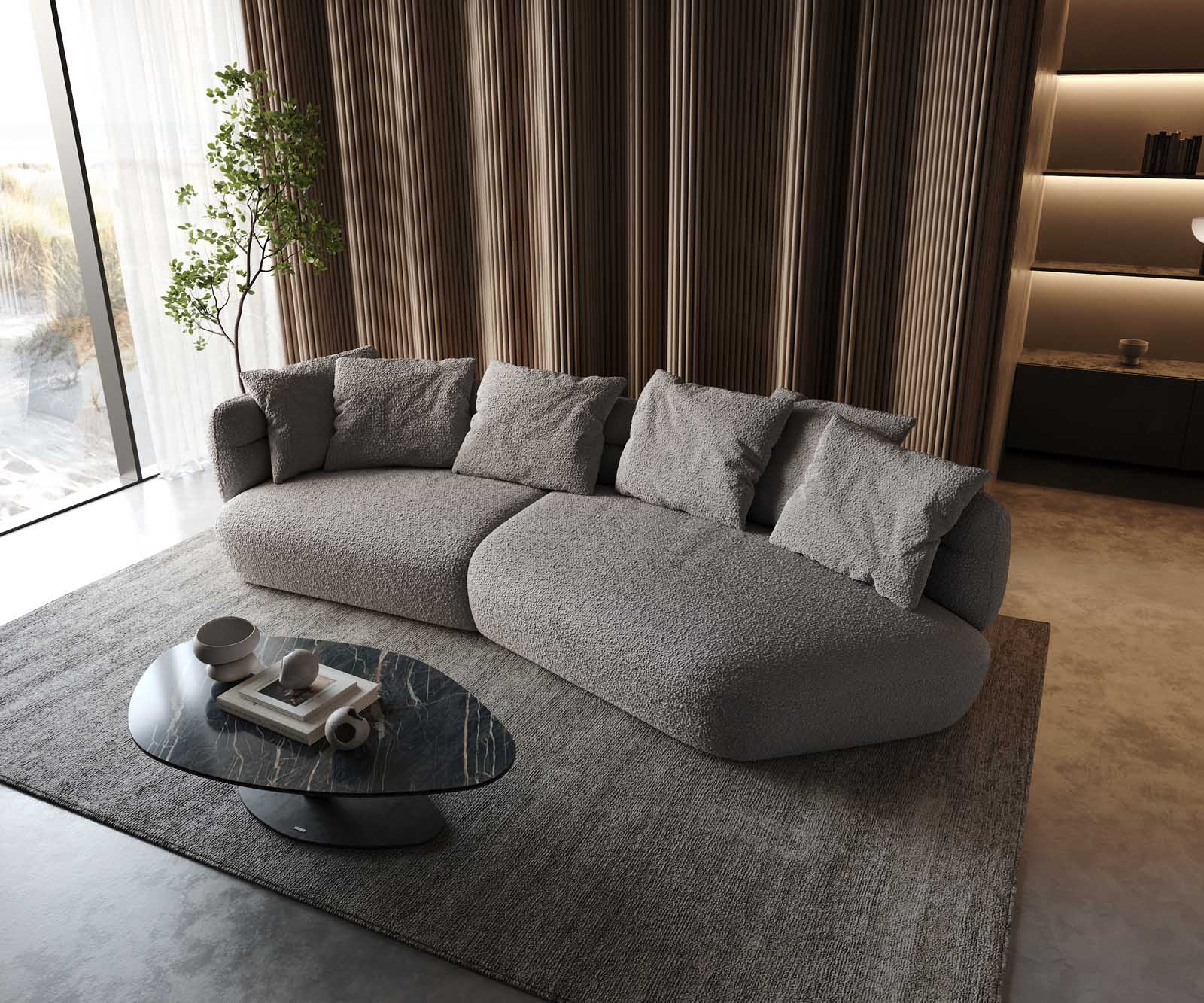Sofa Roya 320x140 cm Bouclé zilvergrijs Sofa Roya 320x140 cm Bouclé zilvergrijs