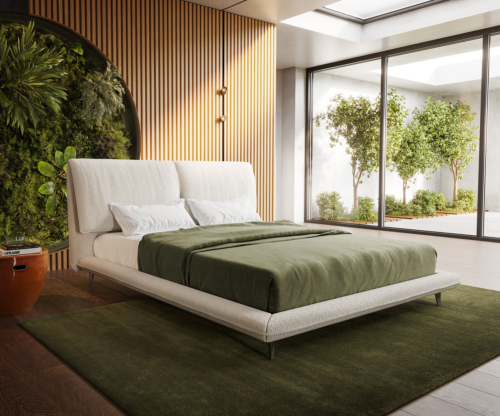 Gestoffeerd-bedframe Cusino 140x200 cm bouclé crèmewit