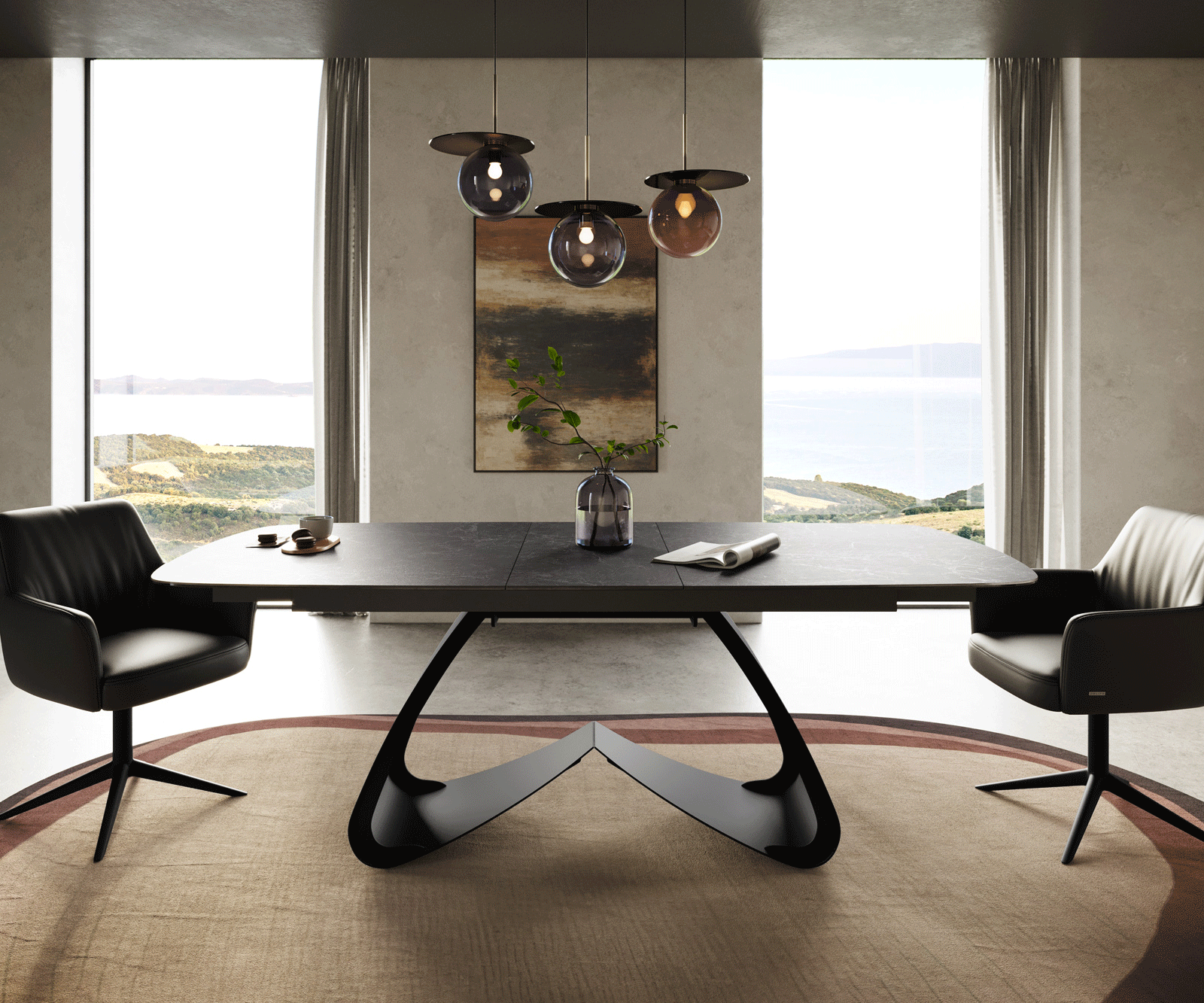 Eettafel Edge Boot 180-220x100 cm Keramiek Laminam® Nero Greco Anthrazit W-onderstel Zwart uitschuifbaar 2